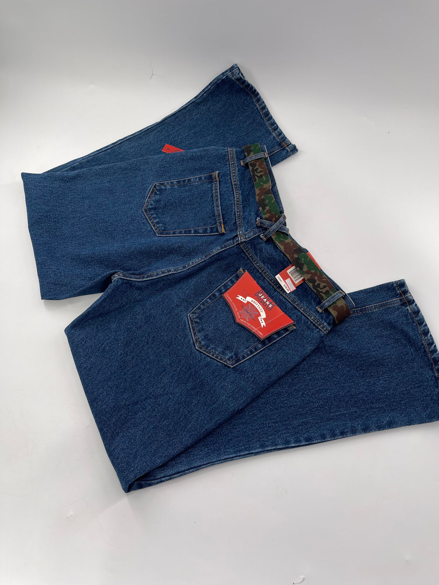 Deadstock Vintage Bill Blass Blue Jean with Camo Belt and Rhinestone Encrusted Buckle  (12P)