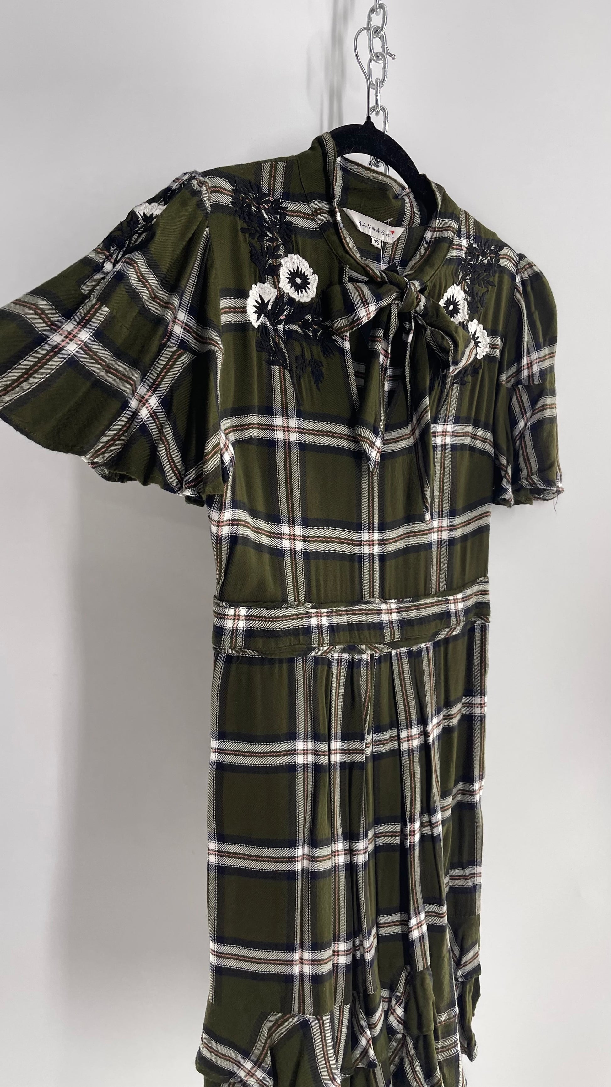 Ranna Gill Anthropologie Army Green Plaid Dress with Floral Embroidery The Thrifty Hippy Ranna Gill Anthropologie Army Green Plaid Dress with Floral Embroidery The Thrifty Hippy