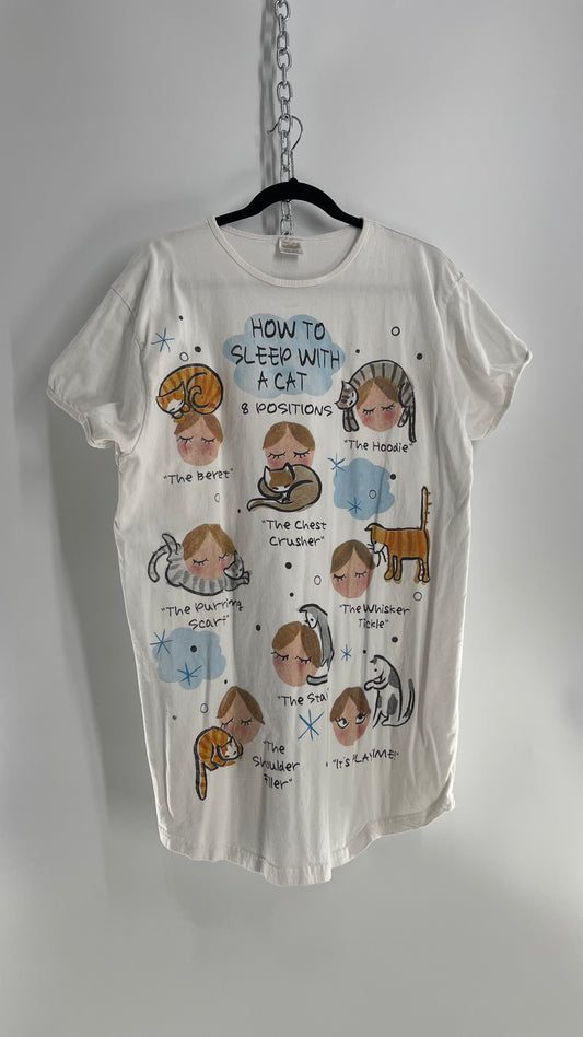 Vintage How to Sleep with a Cat Oversied T Shirt/Mini Dress (One Size)