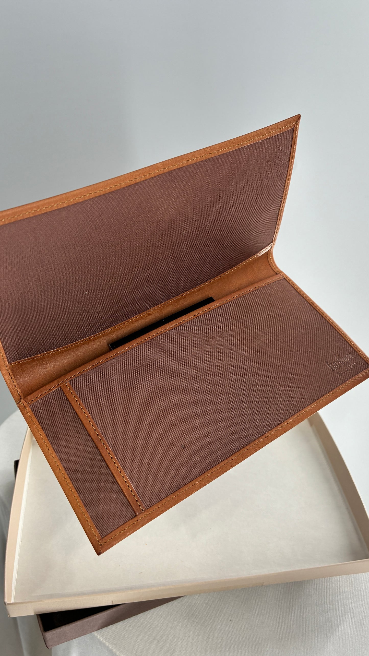 Vintage Hartmann Brown Leather Wallet with Paperwork and Original Box