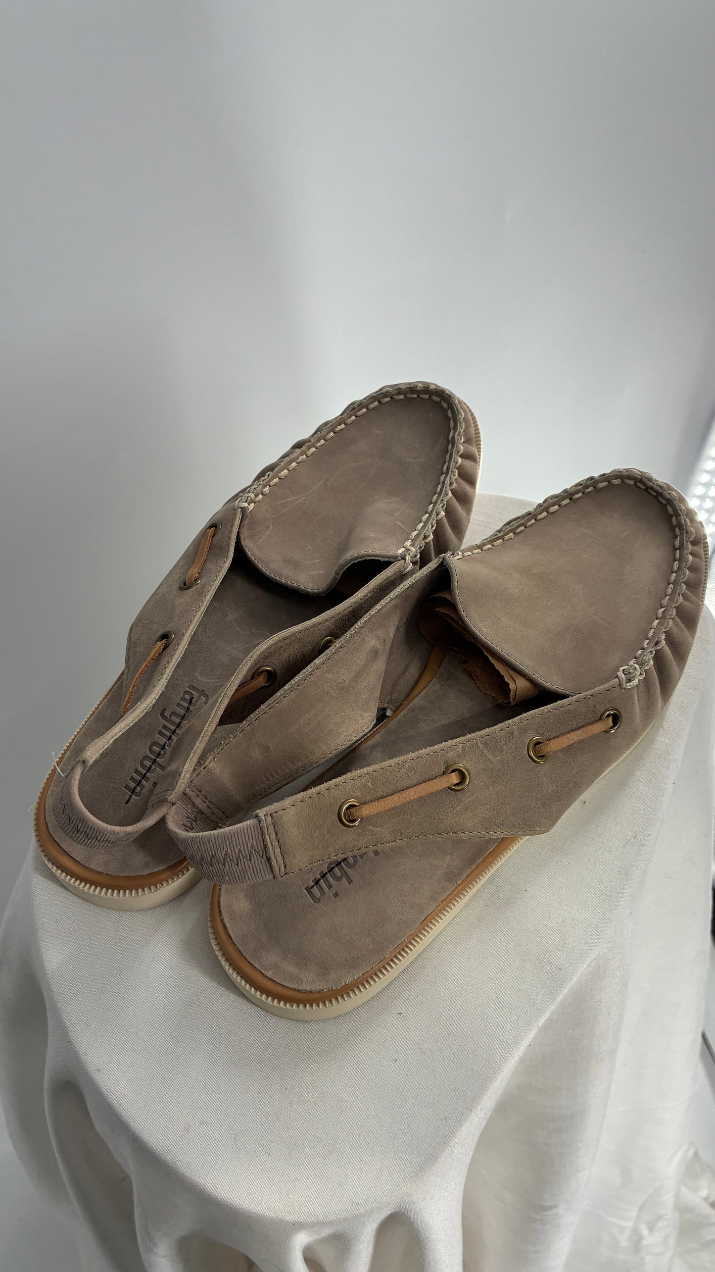 FARYL ROBIN Genuine Leather Taupe Slingback Boat Shoes (9)