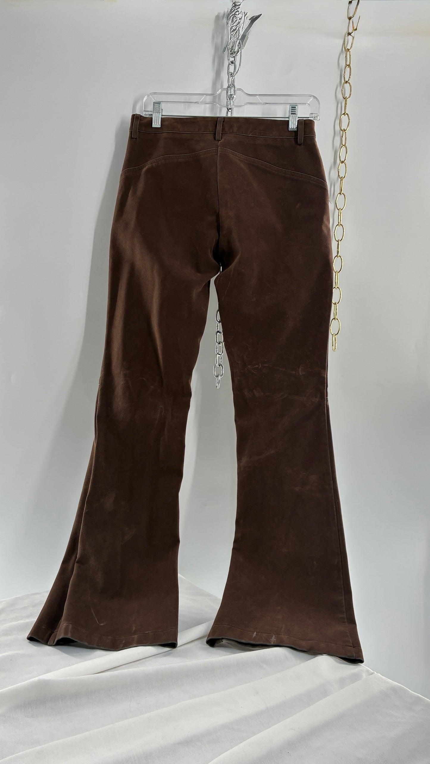 Vintage ECOTE Vegan Leather Velour Brown Lace Up Closure, Low Rise, Boot Leg Pants (Small)
