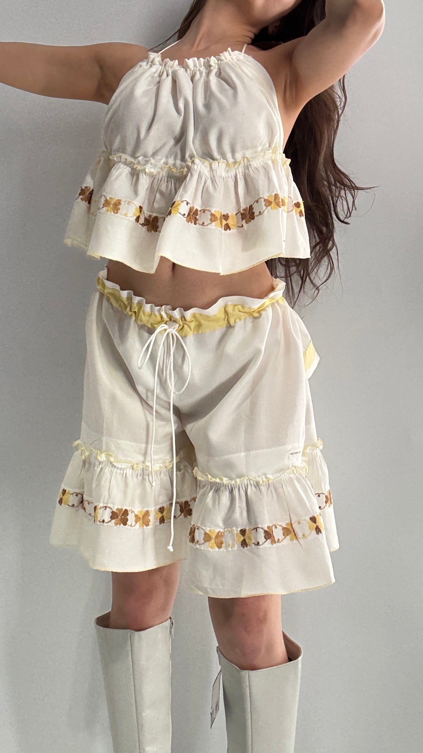 Vintage Handmade Heavily Embroidered Play Set with Sailor Style Ruffled Bum (XS-XL)