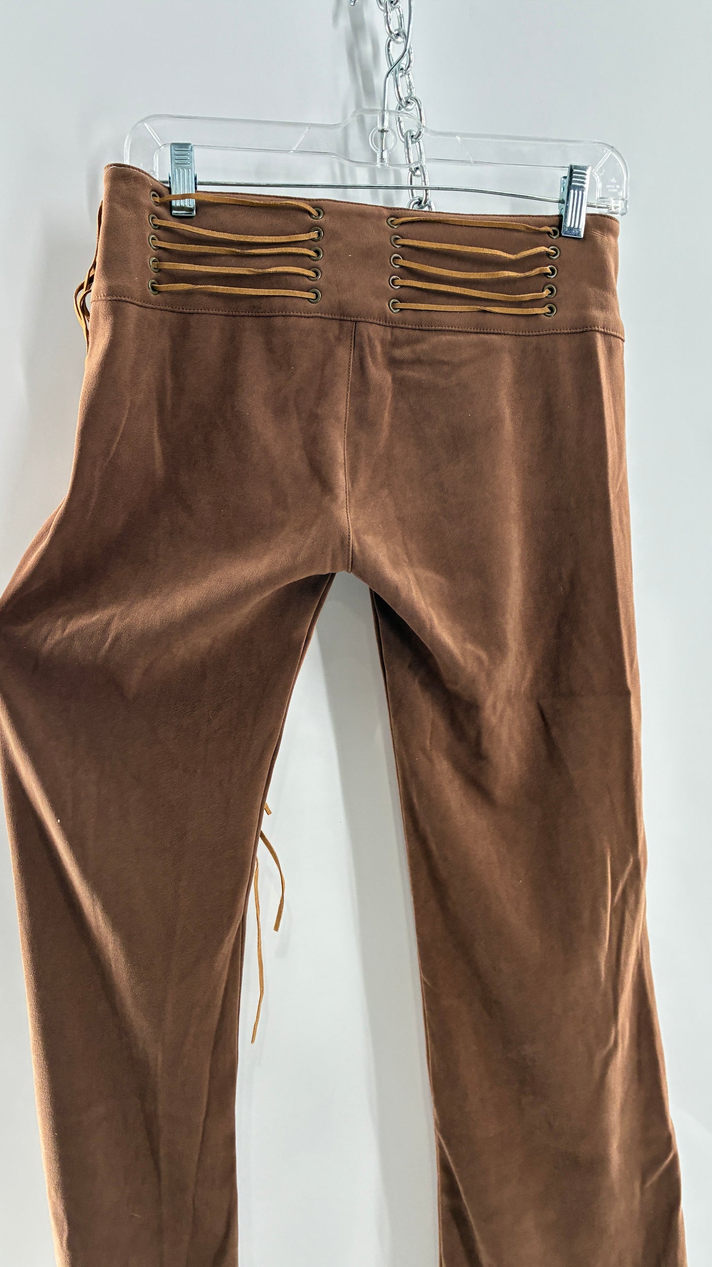 Vintage Rare L.E.I Low Rise Faux Suede Kick Flares with Wide, Thread Through Tassels Hip Band (5)