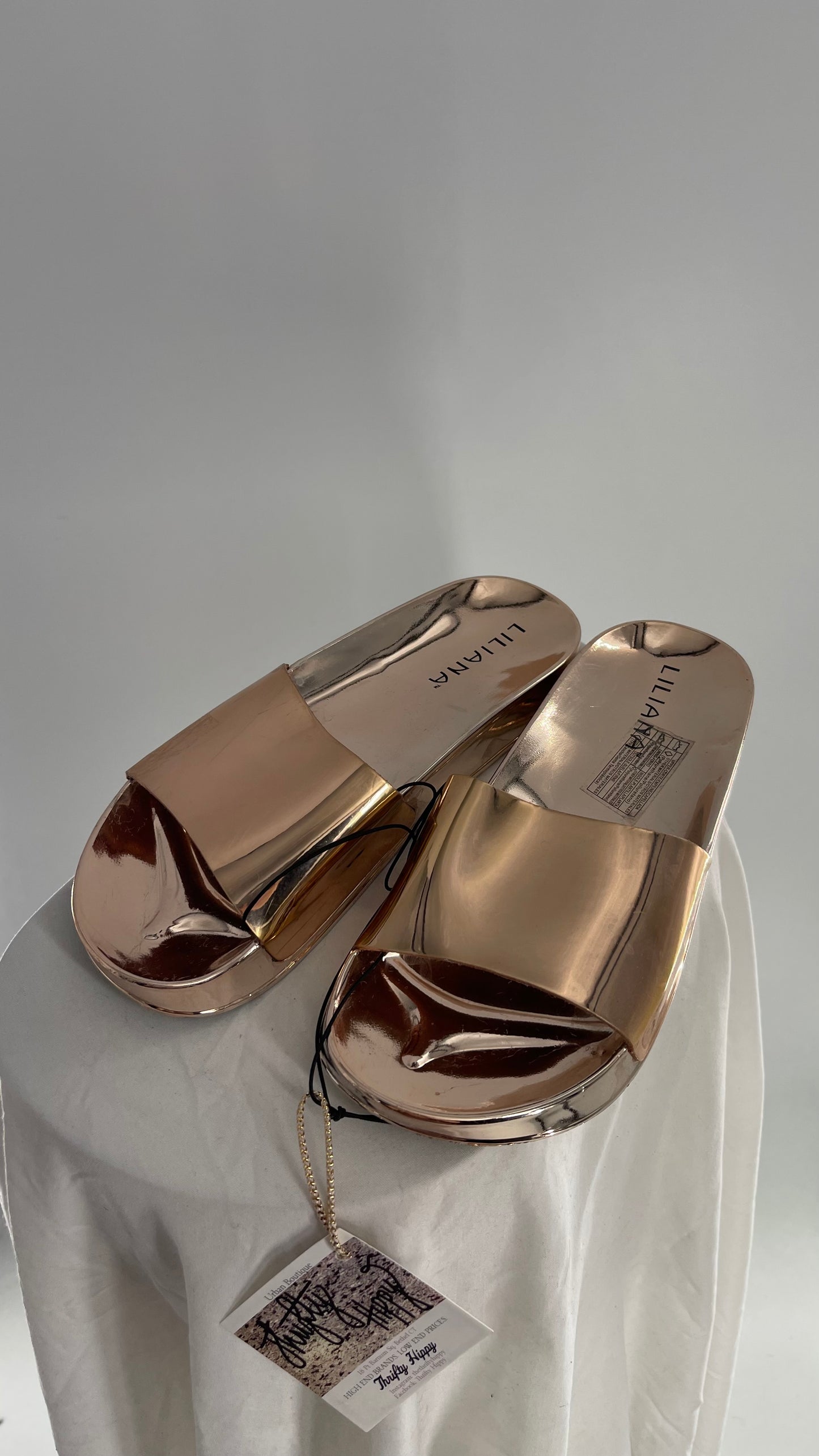 Liliana Copper/Rose Gold Metallic Slides (8)