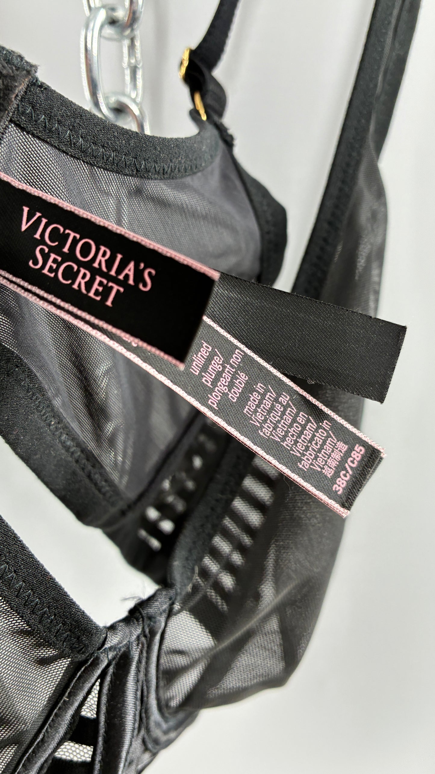 Vintage Victoria’s Secret Underwire Black Mesh Bandage Bra (38C)