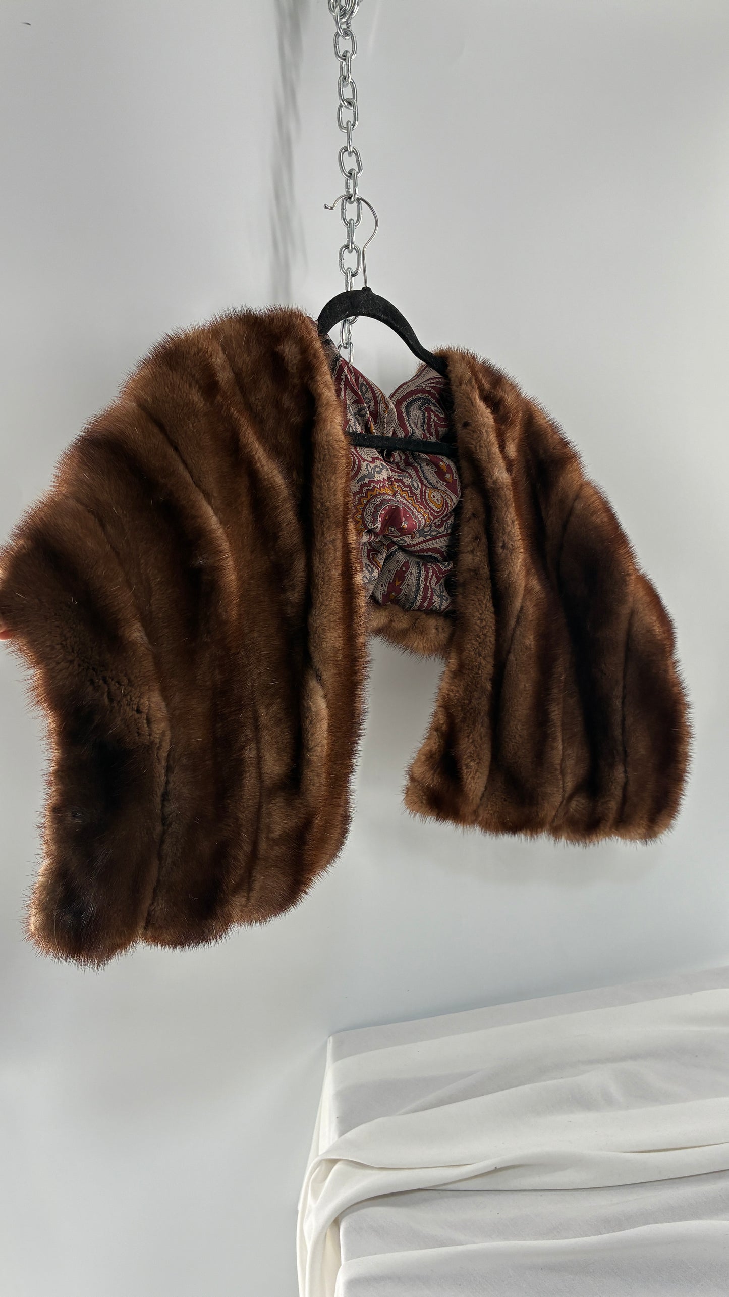 Vintage Mink Cape Shrug Shawl with Ruched Back Detail (One Size)