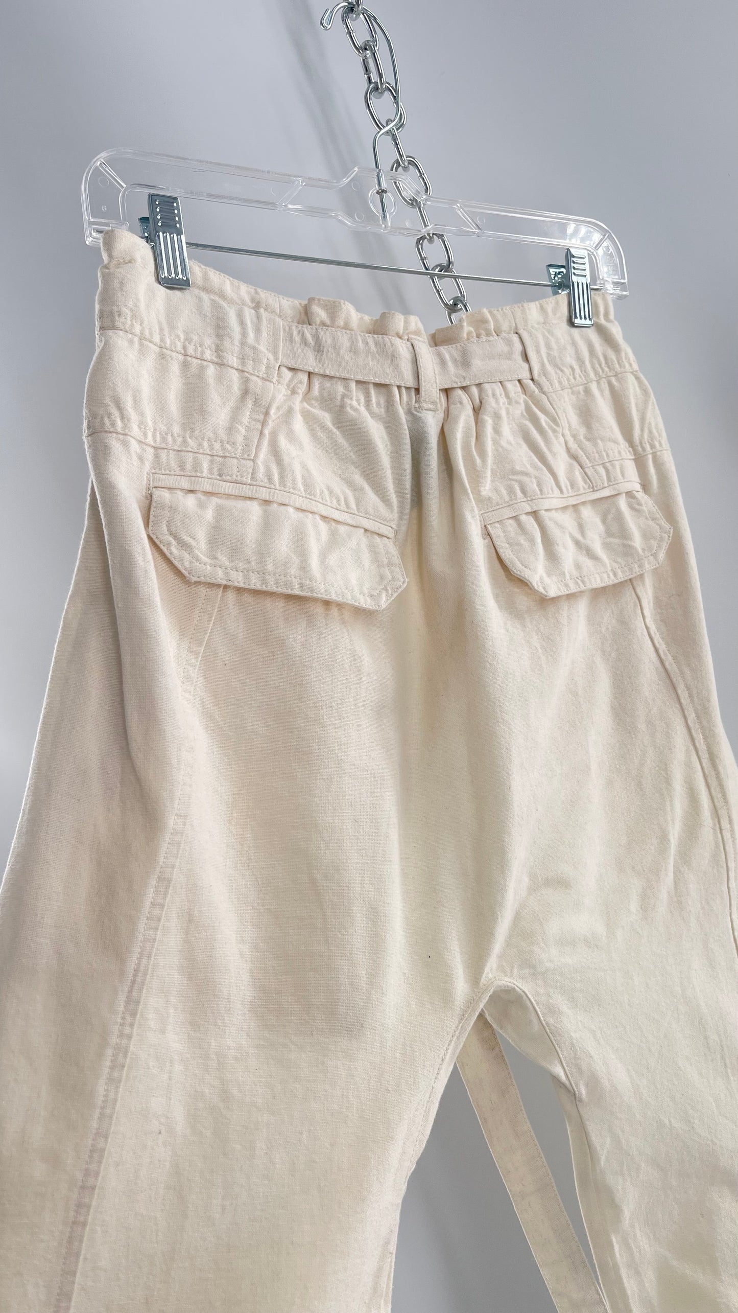 Free People Cream Color Canvas Belted Pants with Oversized Pockets and Tags Attached (XS)