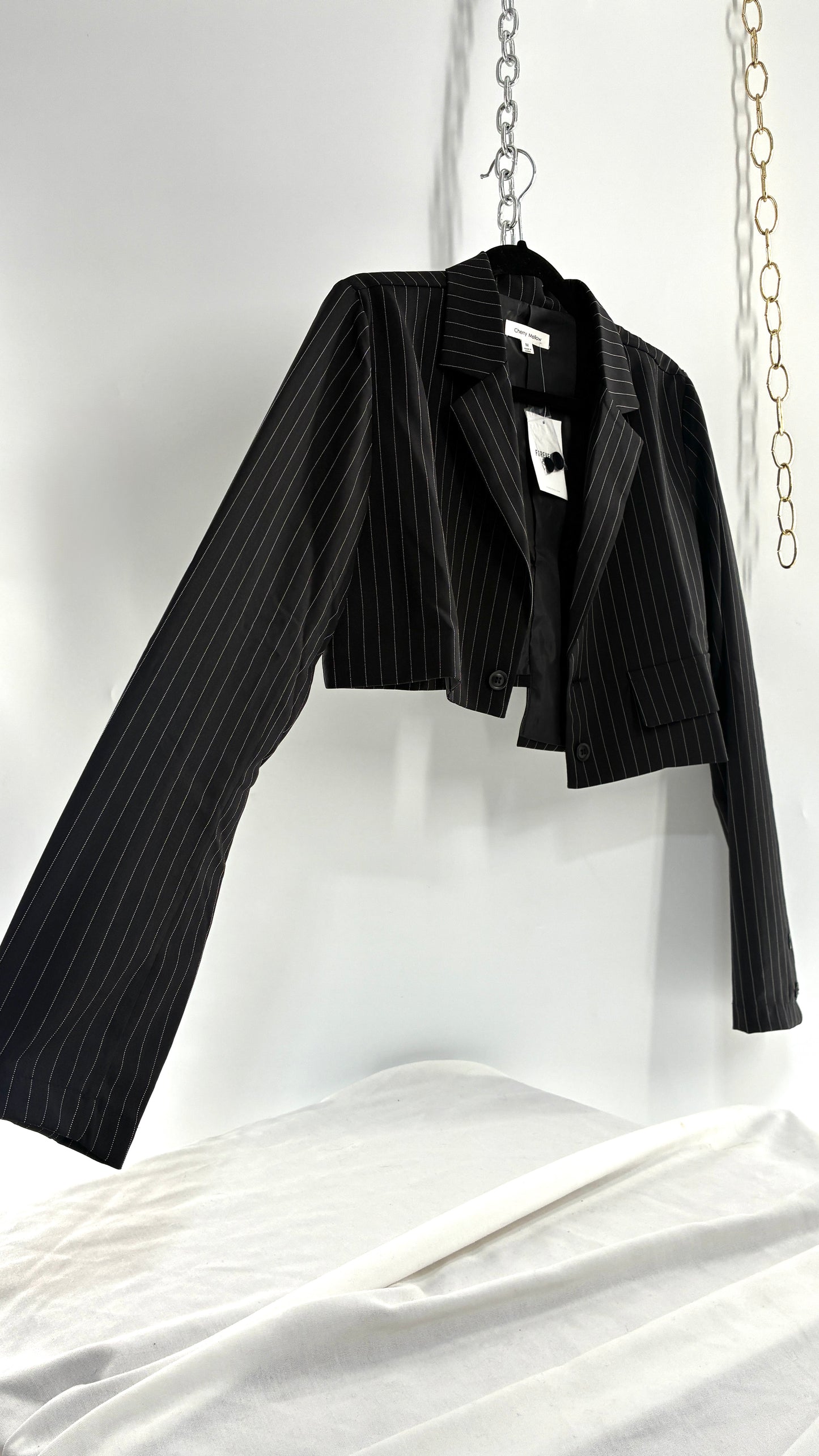 Cherry Mellow Pin Stripe Asymmetric Cropped Blazer with Tags (Small)
