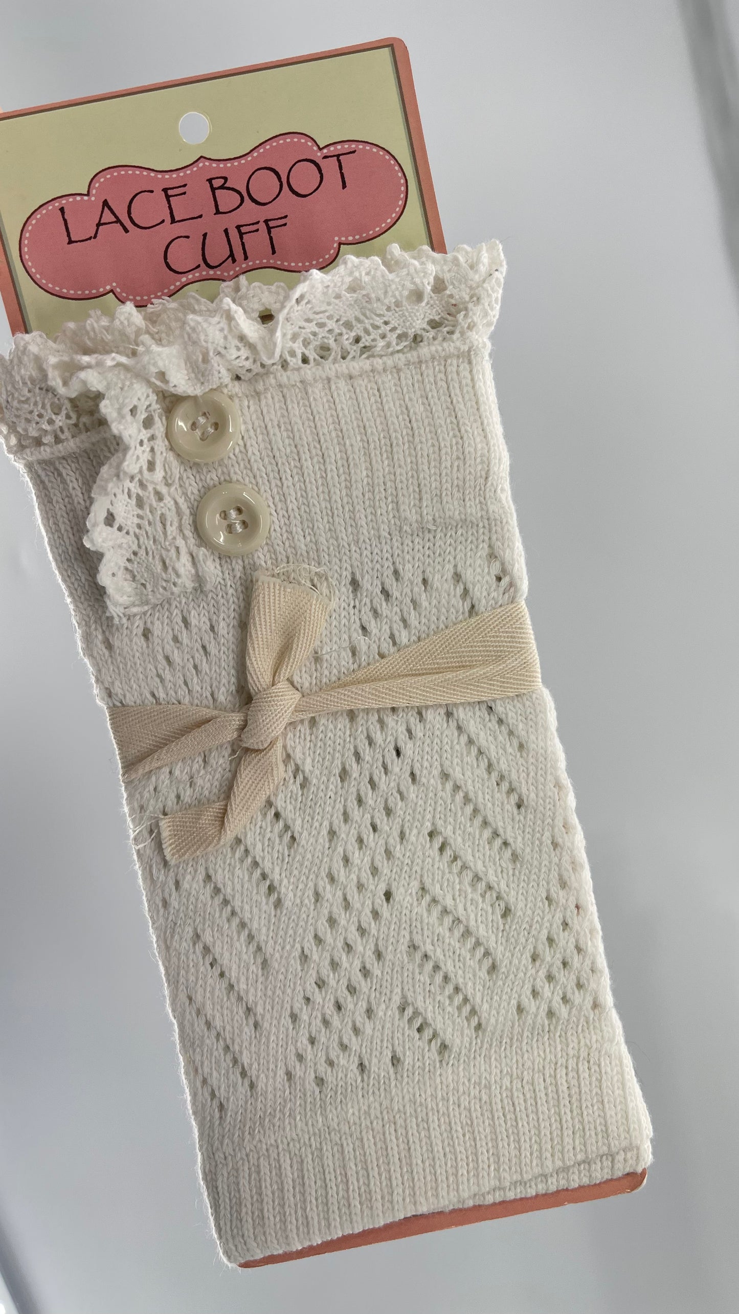 Deadstock Vintage Leg Warmers White with Lace Trim and Buttons