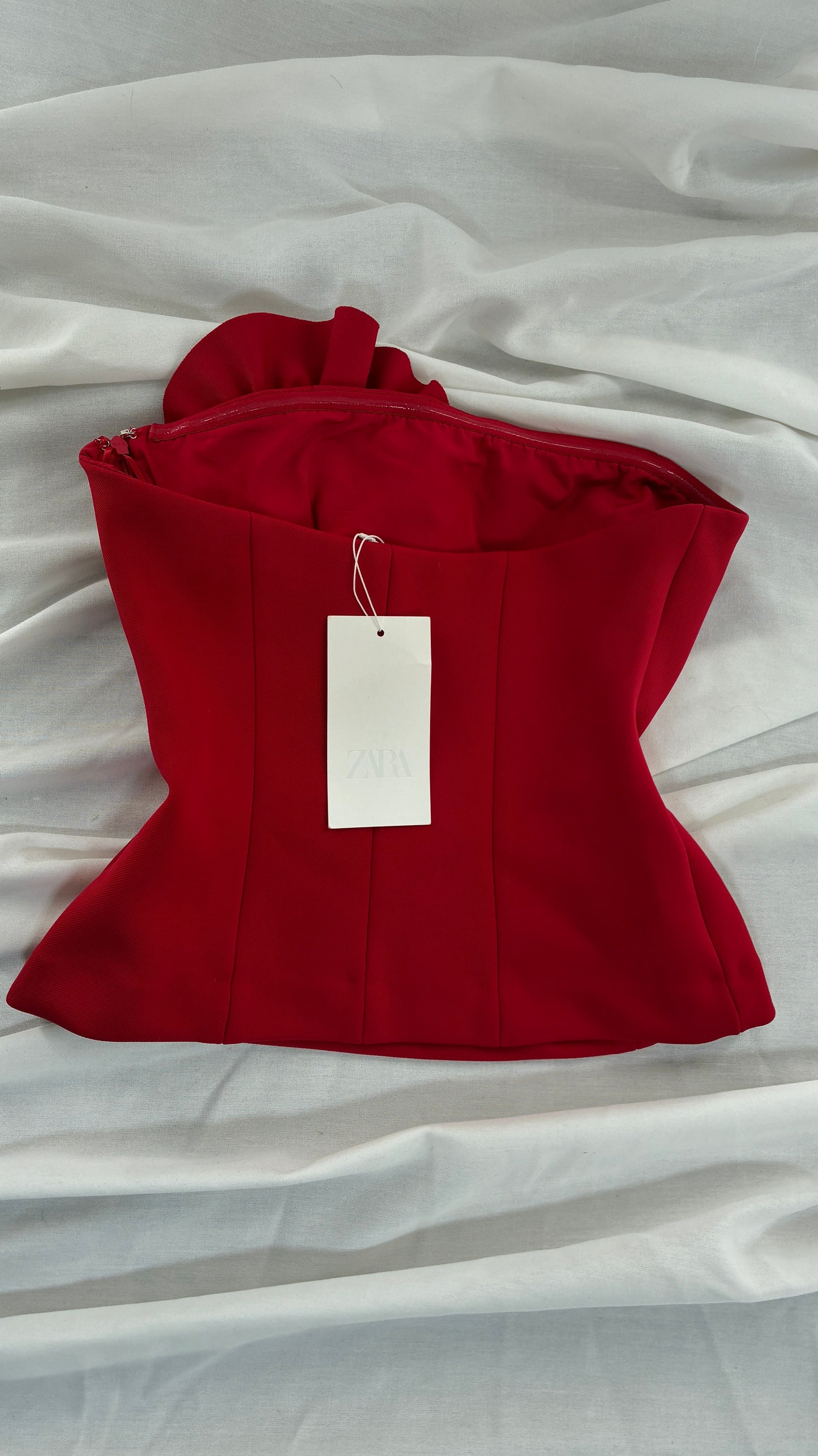 ZARA Red Corset with Oversized Rosette Detail and tags attached  (Small)