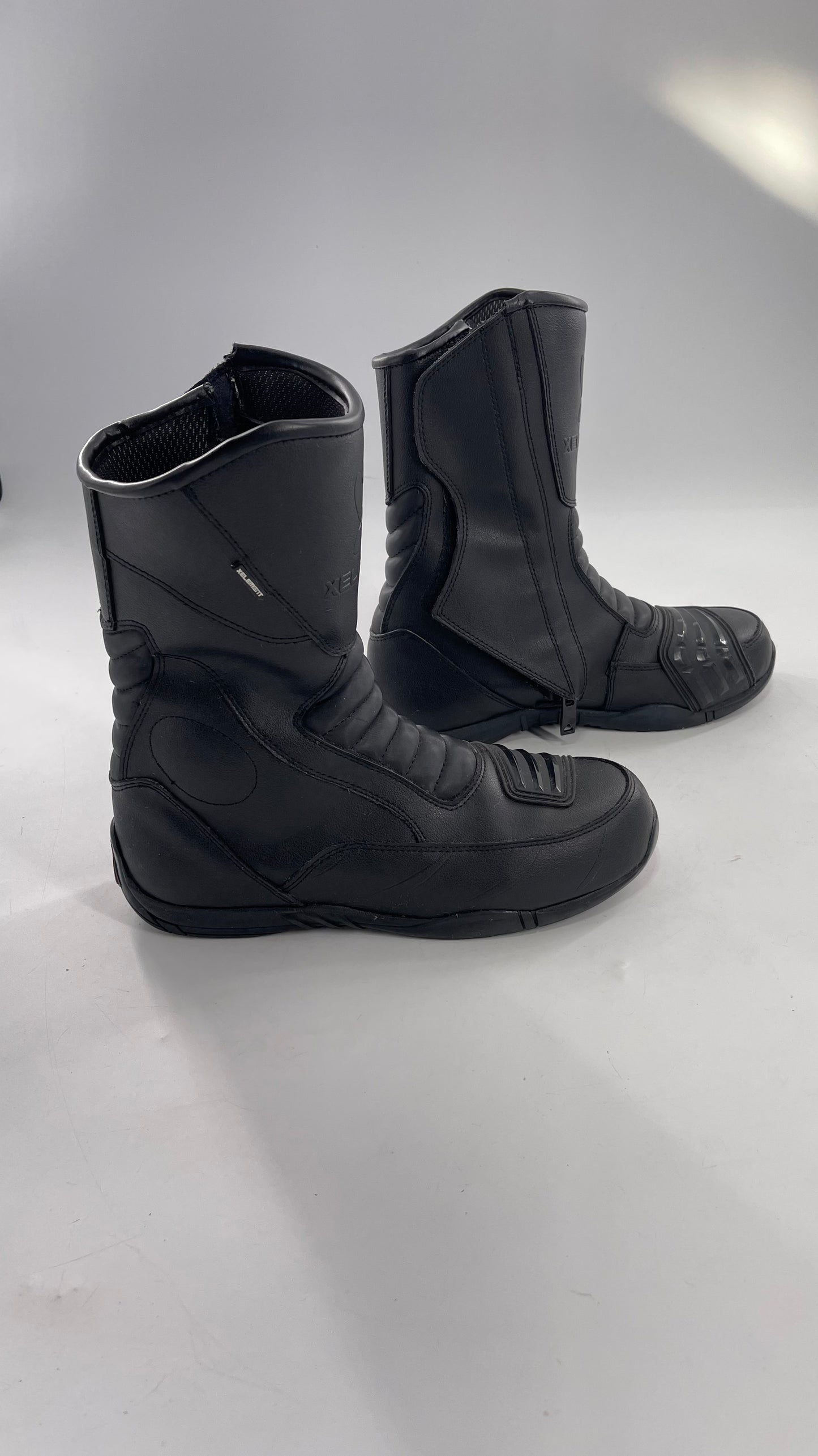 XELEMENT Black Leather Motorcycle Motocross Riding Boots (9.5)