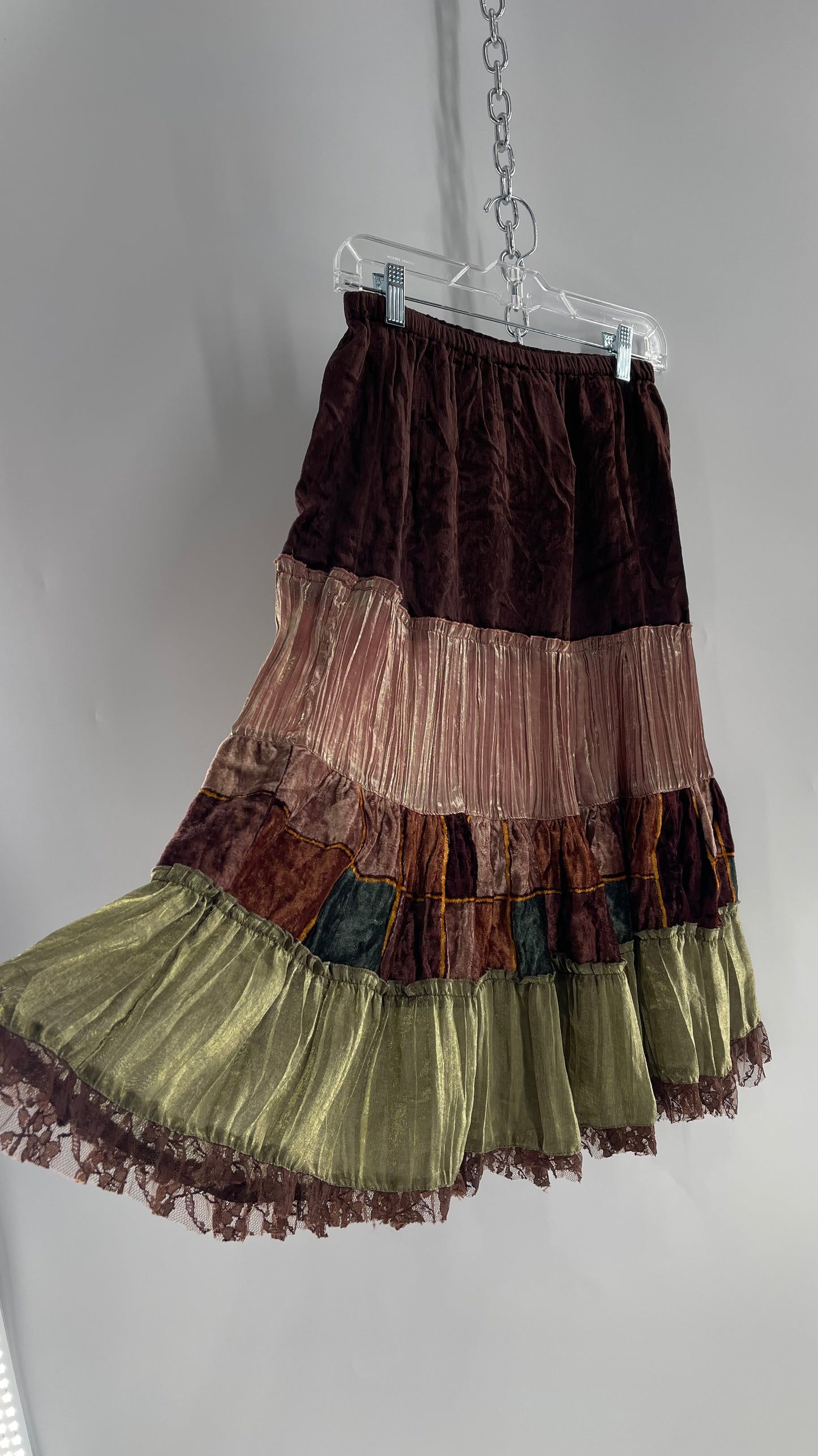 Vintage KOMMOTION NY Velvet Tiered Skirt with Lace Hem (Medium)