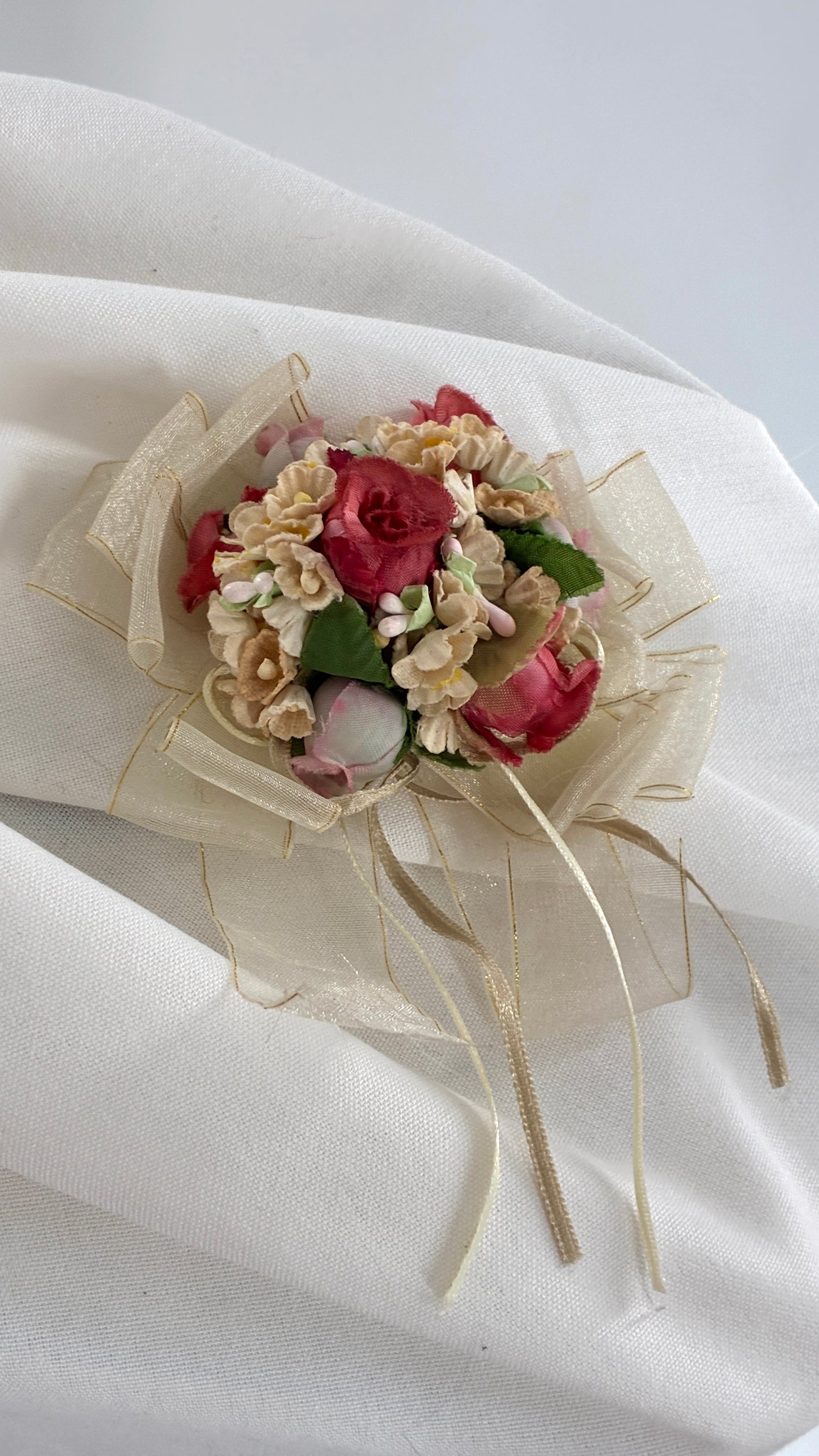 Vintage Lace Fabric Florals Bow Pin Brooch