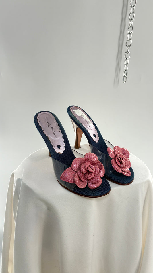 Vintage BEVERLY FELDMAN Jean Heel with Pink Floral Appliqué (8)