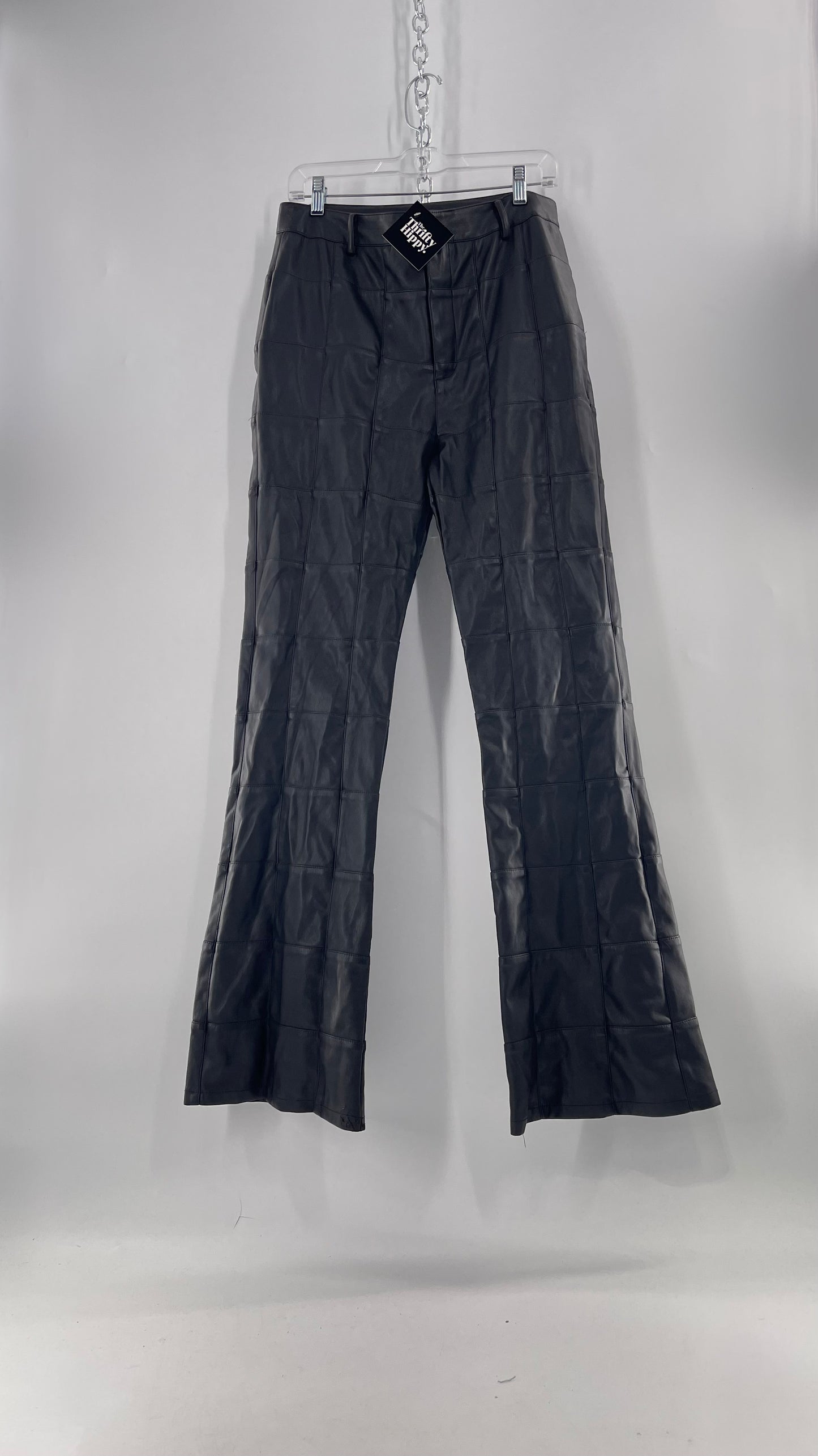 MOTEL Black Faux Leather Checkered Kick Flares (XL)