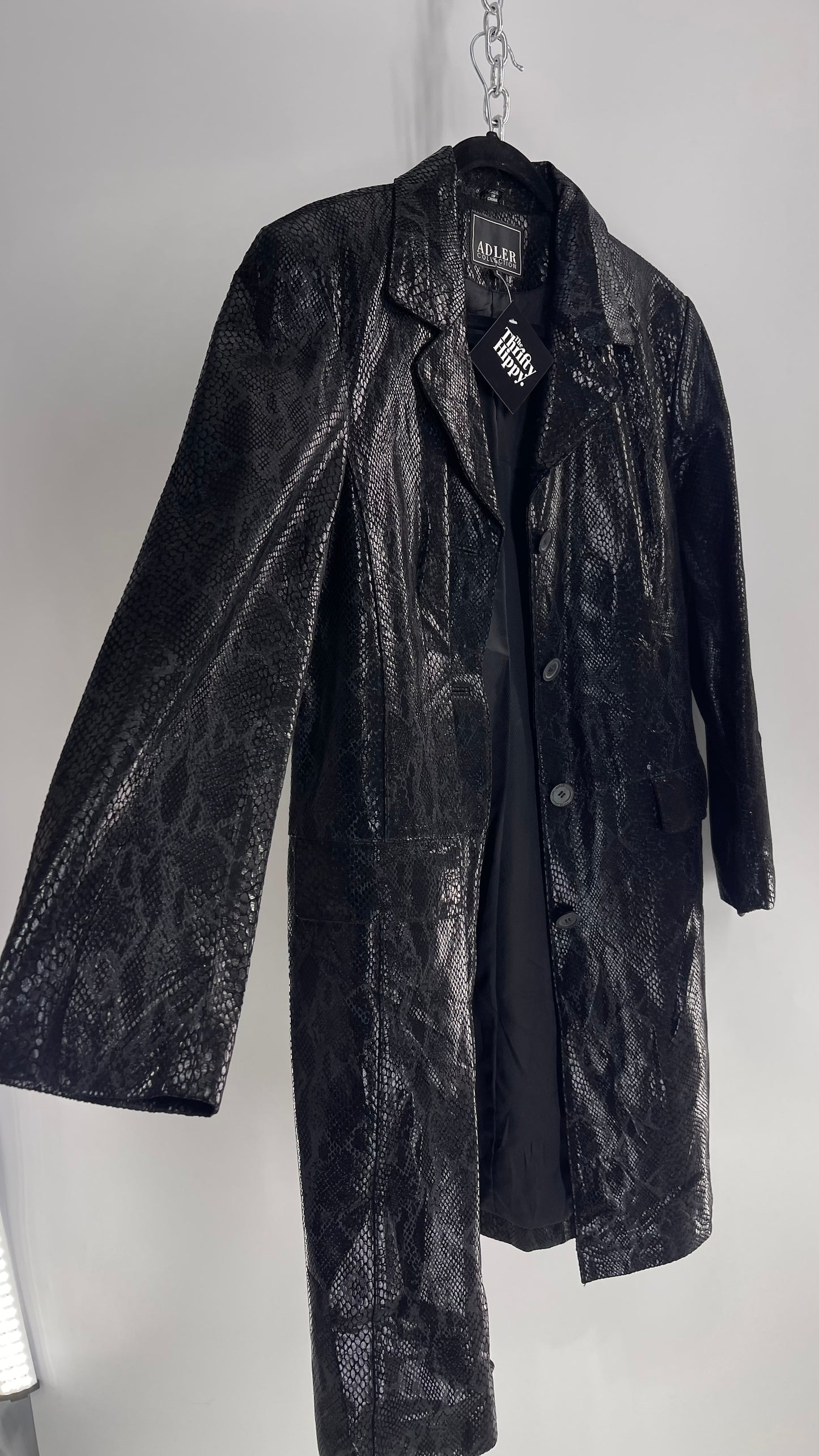 Vintage ADLER Black Genuine Leather Snake Embossed Coat (Large)