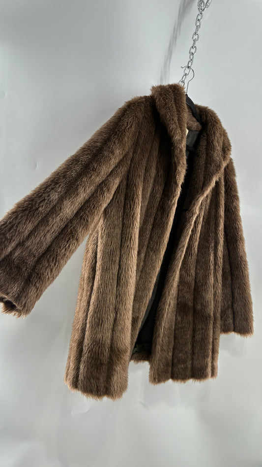 Vintage Vegan Mixed Brown Tones Paneled Fur Coat  (12)