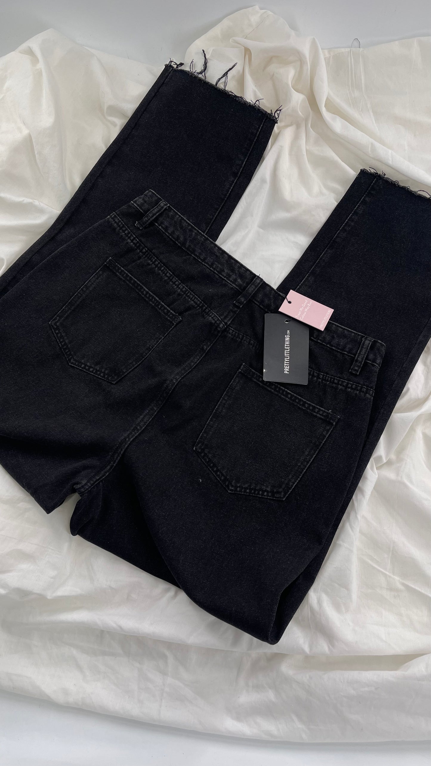 PRETTY LITTLE THING Black Jeans with Frayed Hem with Tags Attached (10)