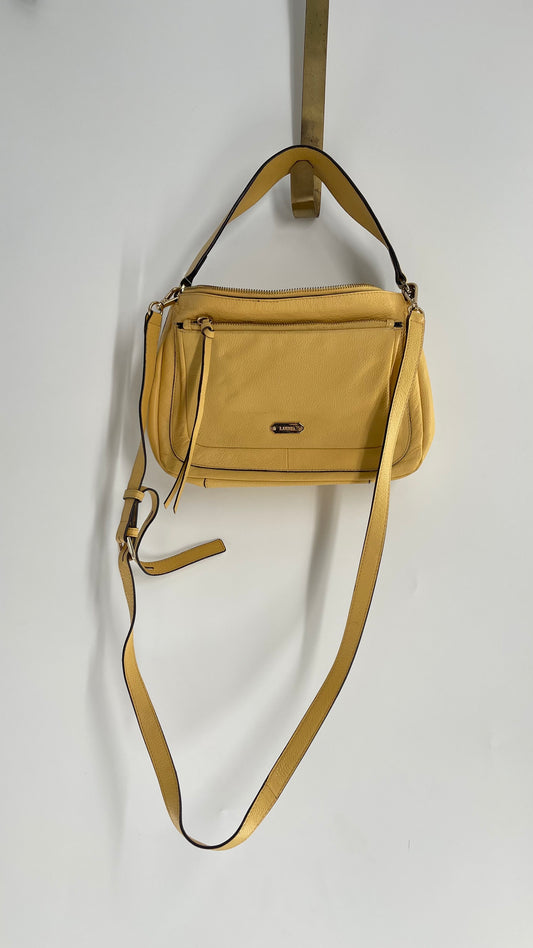 LODIS Payton E/W Yellow/Curry Leather Crossbody Purse with Logo Strap