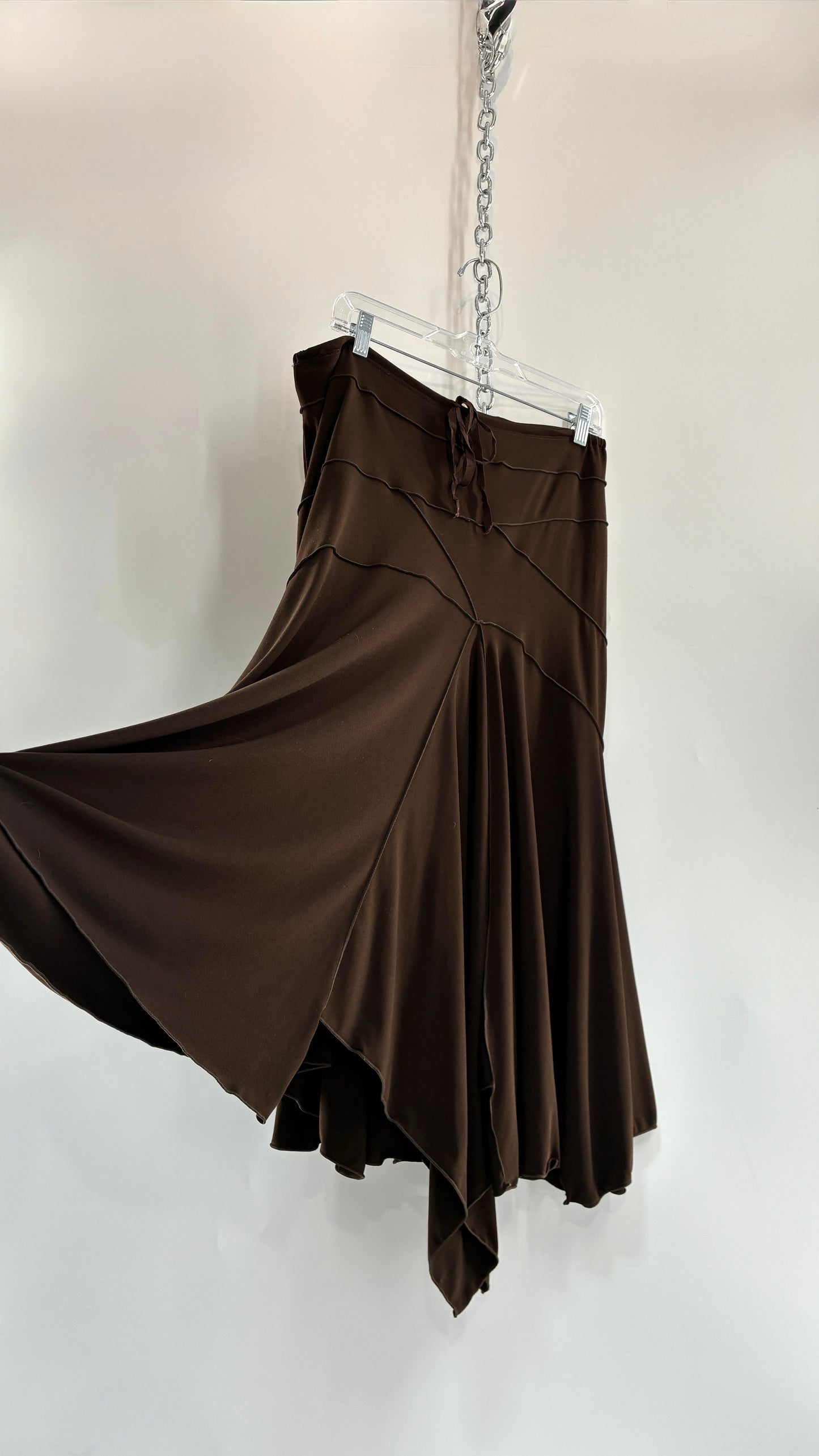 Vintage MAX STUDIO Brown Asymmetric Hem Maxi Hip Skirt (Medium)