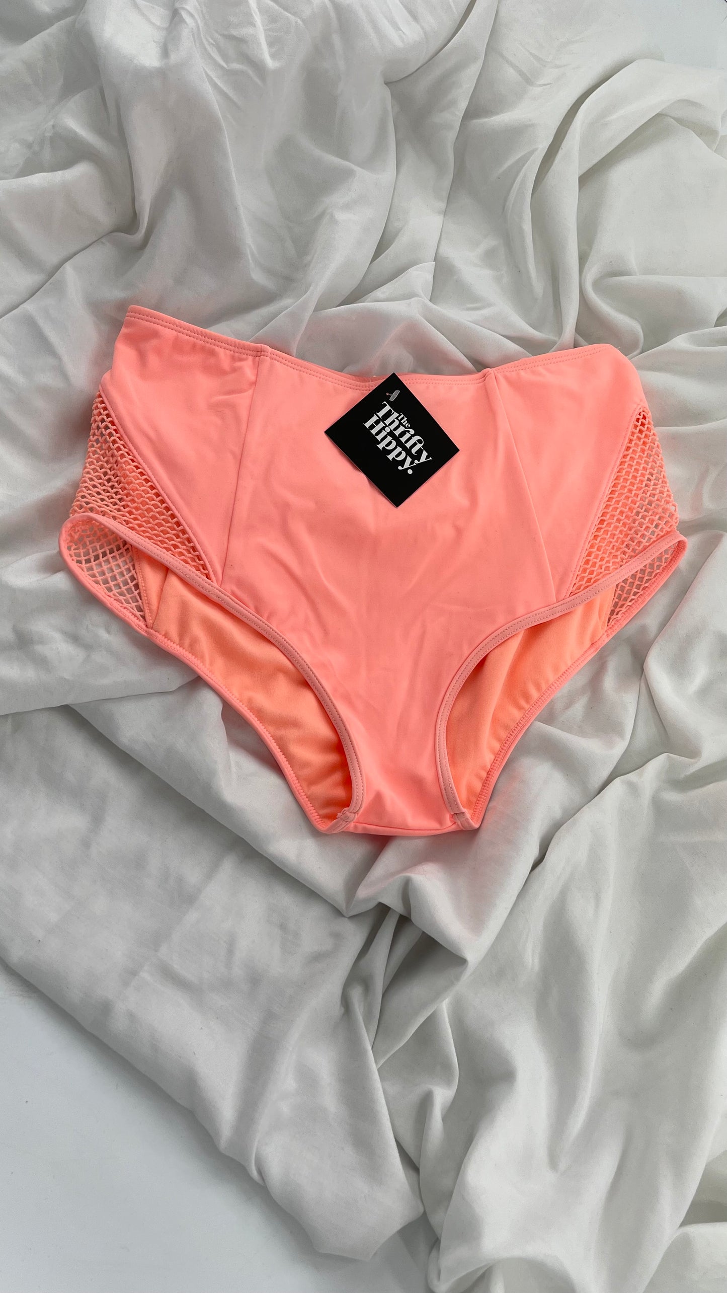 Pacsun LA Hearts Neon Pink Mid Rise Swim Bottoms with Mesh Sides (Medium)