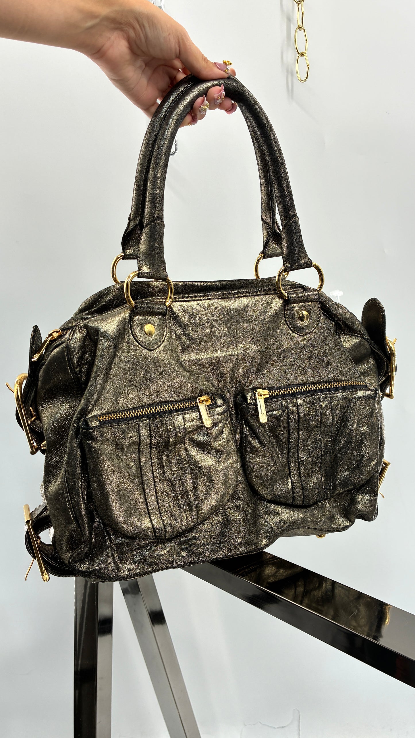 Vintage TORREGROSSA Metallic Gold Bag with Pocketed Front and Gold Hardware
