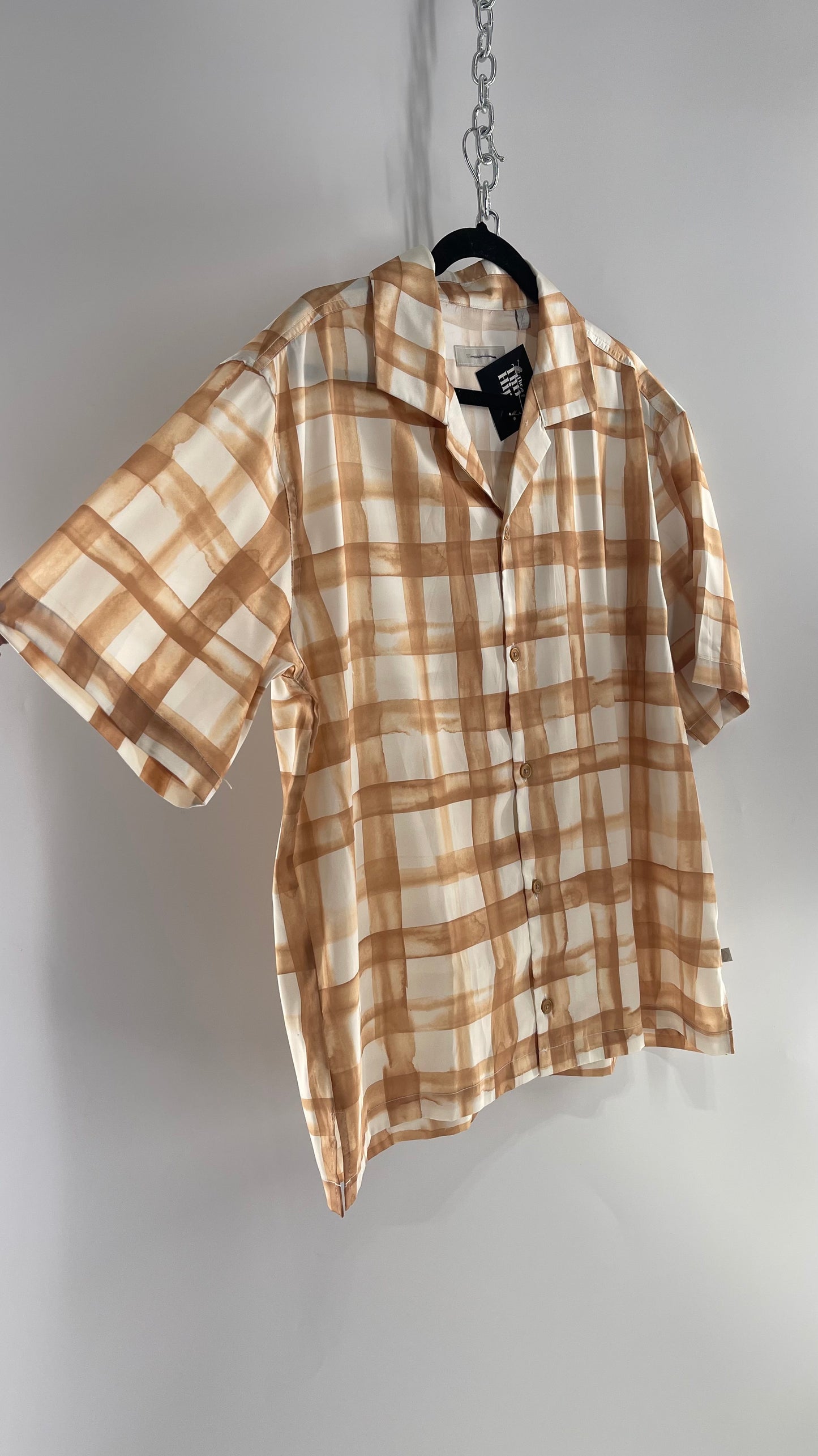 STANDARD/CLOTH Gold/White Brush Stroke Short Sleeve Button Up (Small)