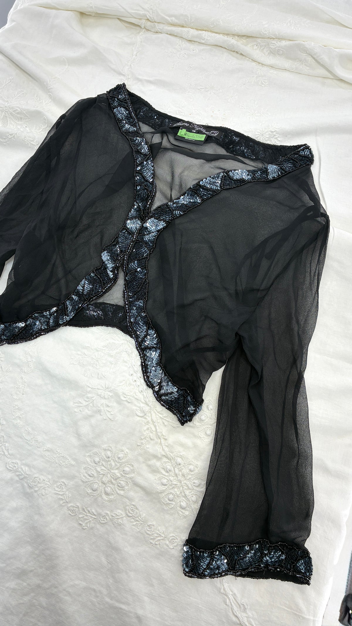 Vintage PISARRO NIGHTS Black Sheer Shrug with Heavily Beaded Trim (12)