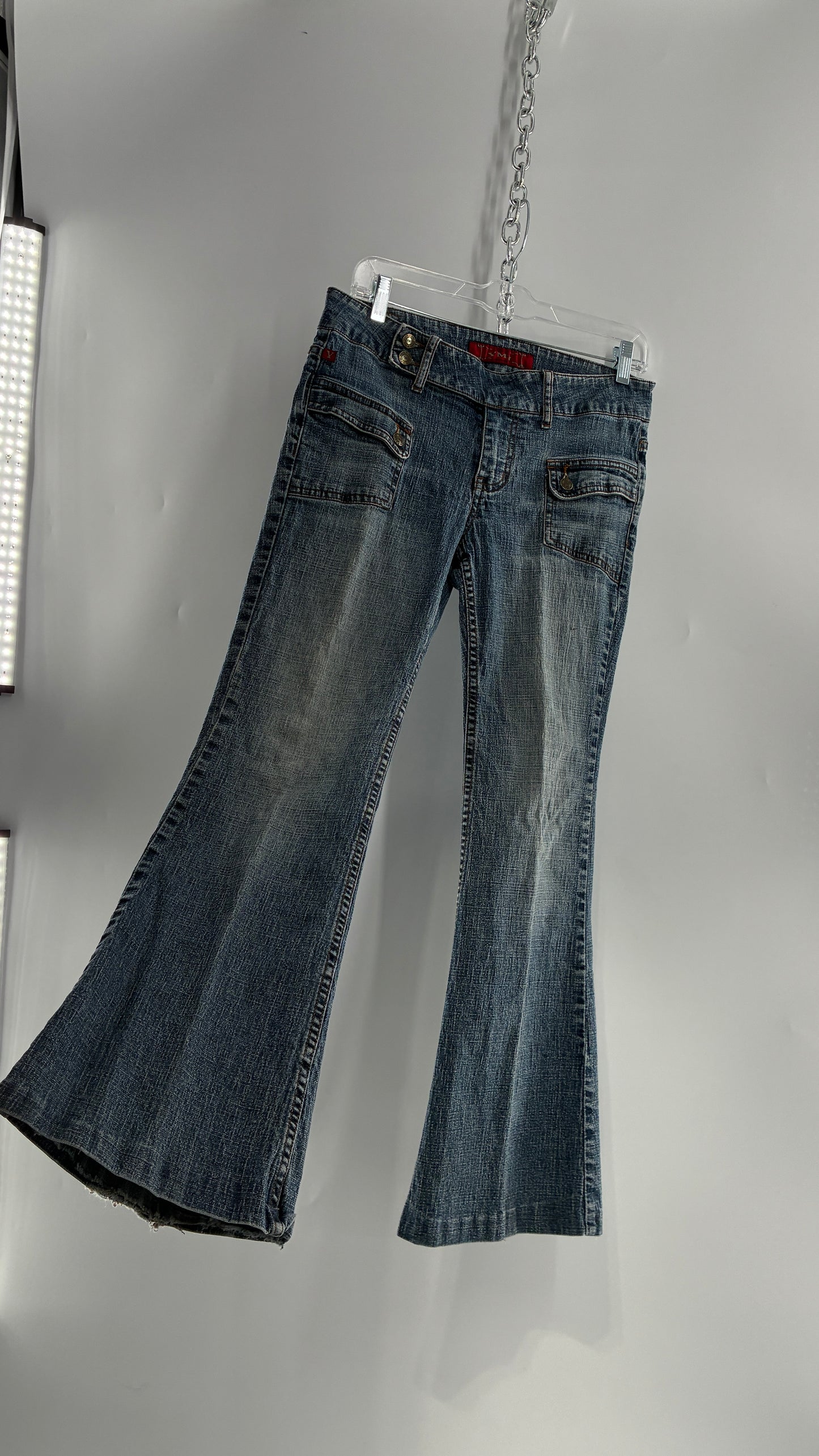 Vintage Pocket Side Low Rise, Kick Flare Jeans with Side Button Closure YMI (11)