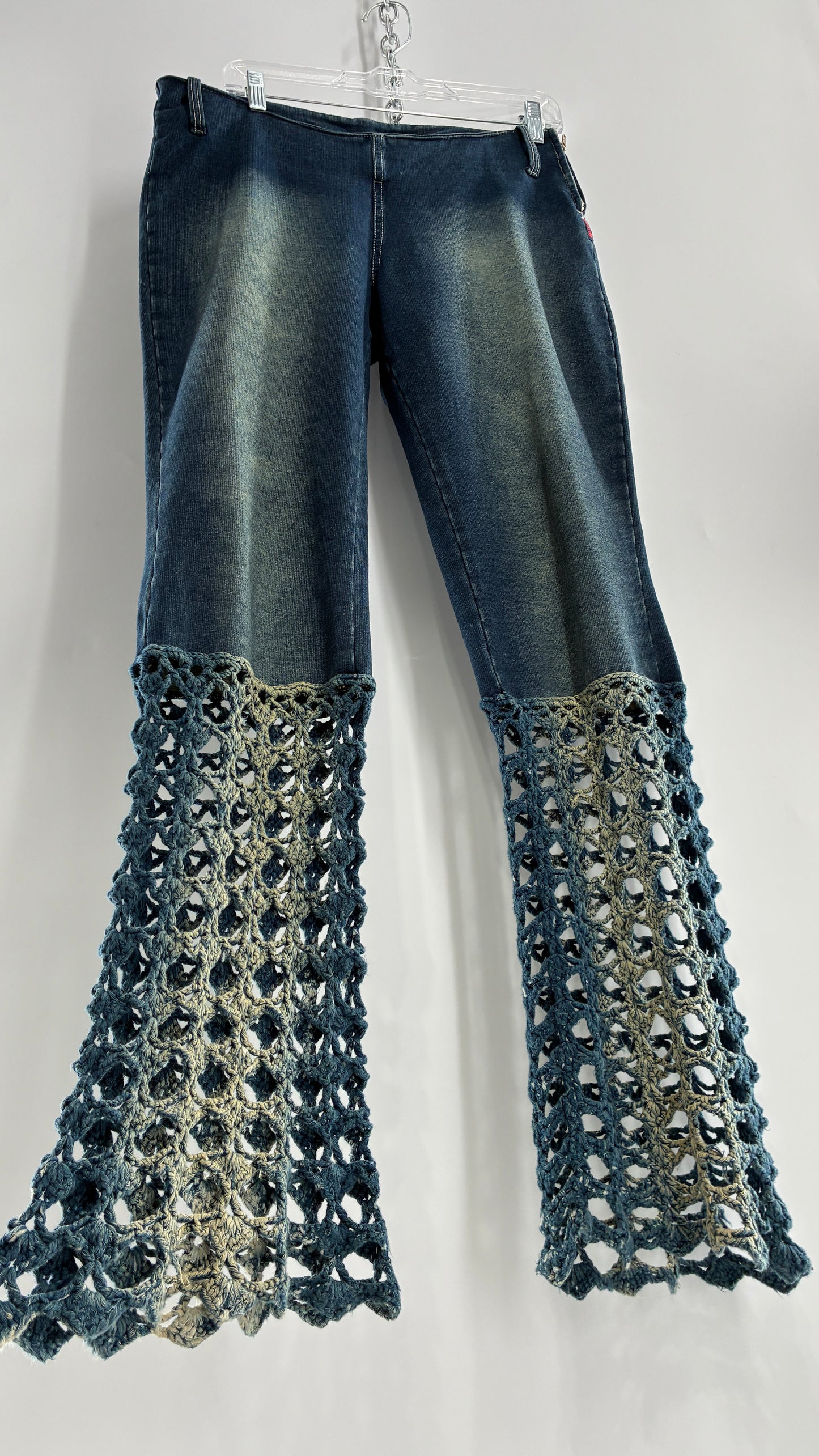 Vintage BONAIRE 1990s Rare Jeans with Faded Thighs + Bum, Low Waist, and Crochet Legs (34)