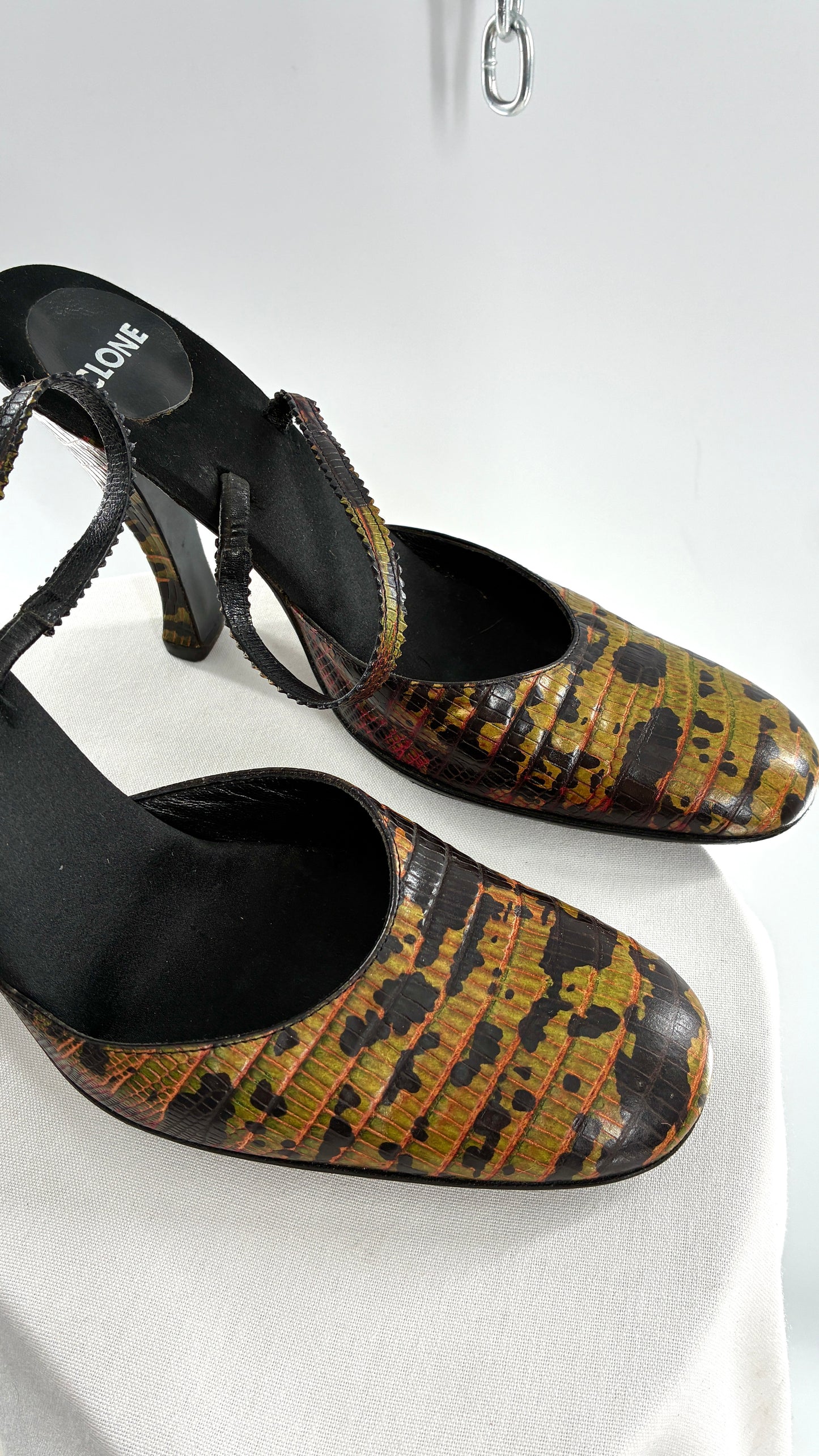 Rare Vintage CLONE Bruno Bordese Anaconda Snake Patterned Round Toe Heel Made in Italy (37.5)