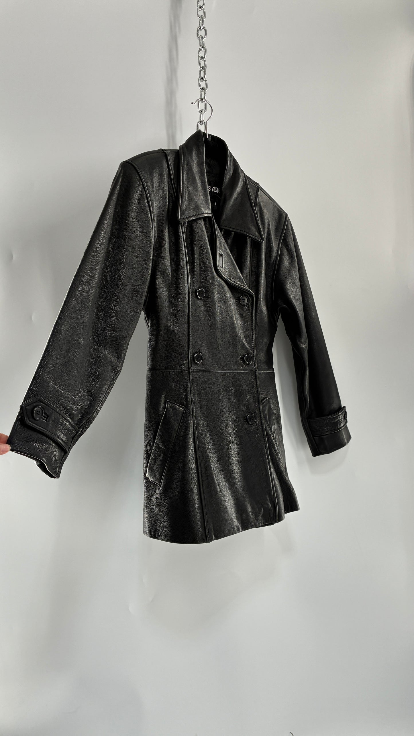 Vintage LUIS ALVEAR Thick Genuine Leather Black Trench Style Jacket (XS)