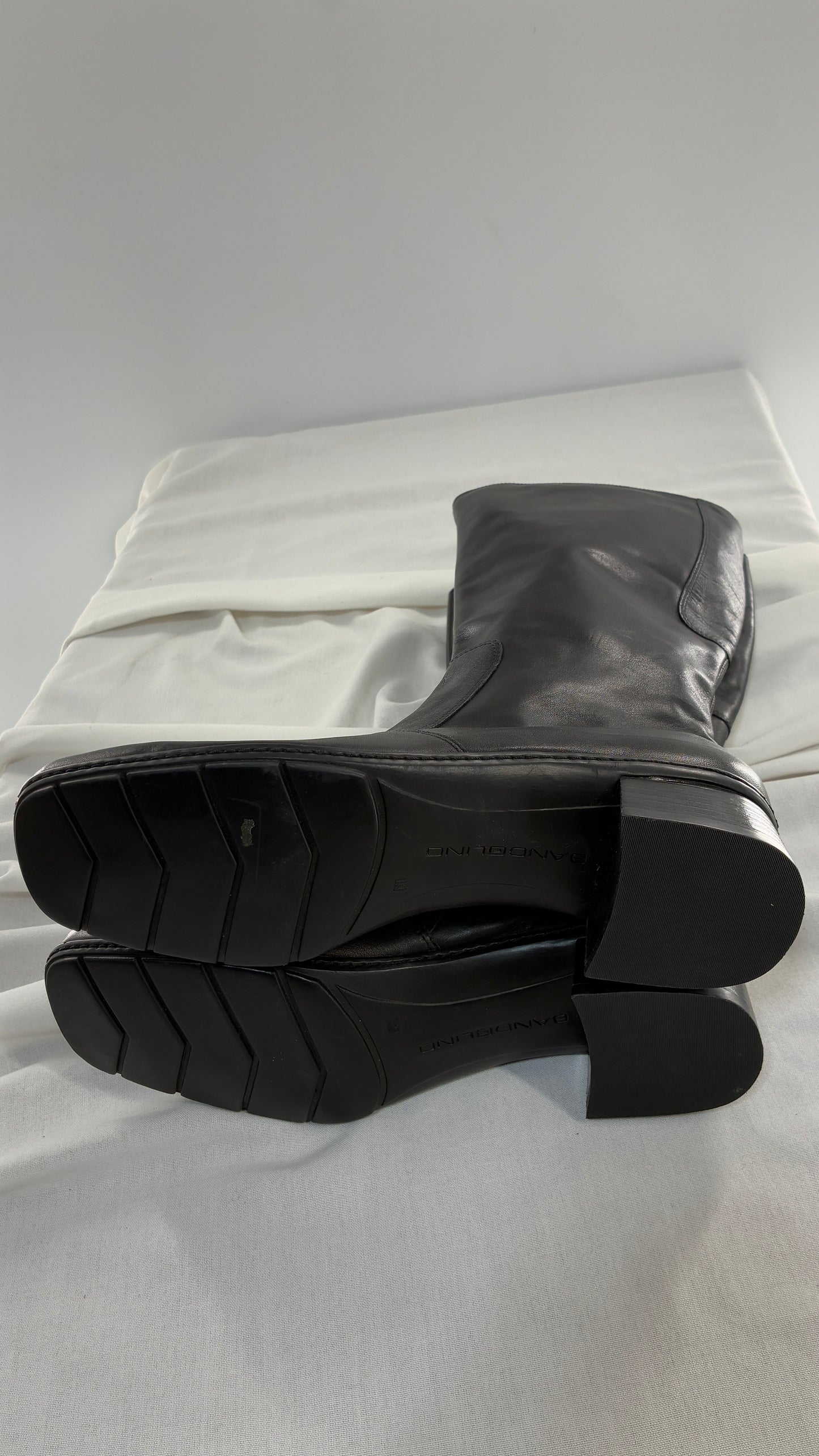 Vintage Bandolino Genuine Leather Black Square Toe Knee High Boots (9.5)