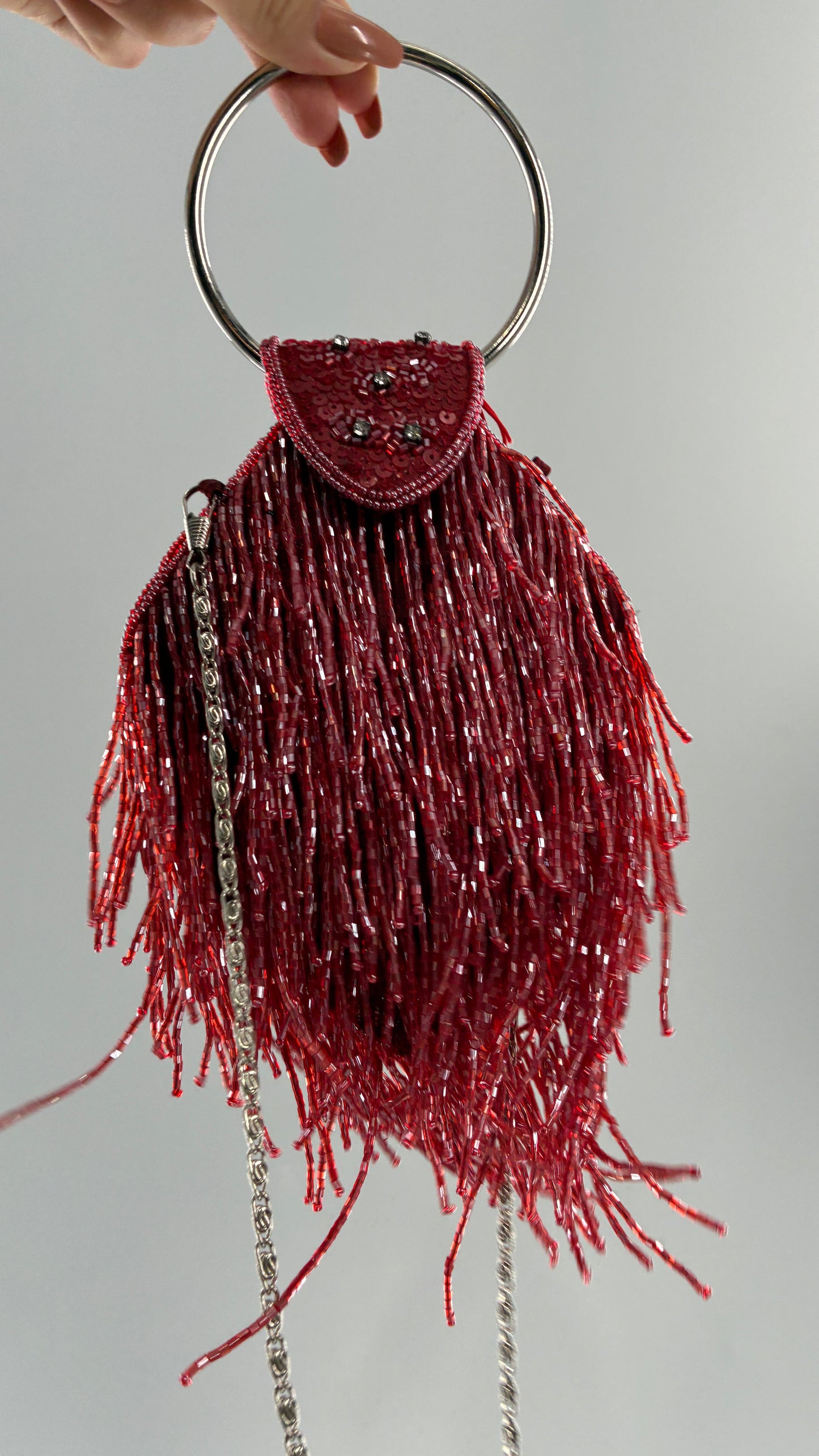 Deadstock Vintage COLLEEN LOPEZ Beaded Red Fringe Purse with Tags Attached