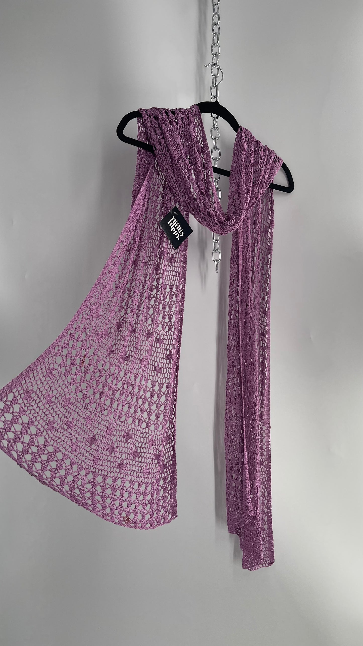 Vintage Purple Crochet Skinny Scarf Extra Long