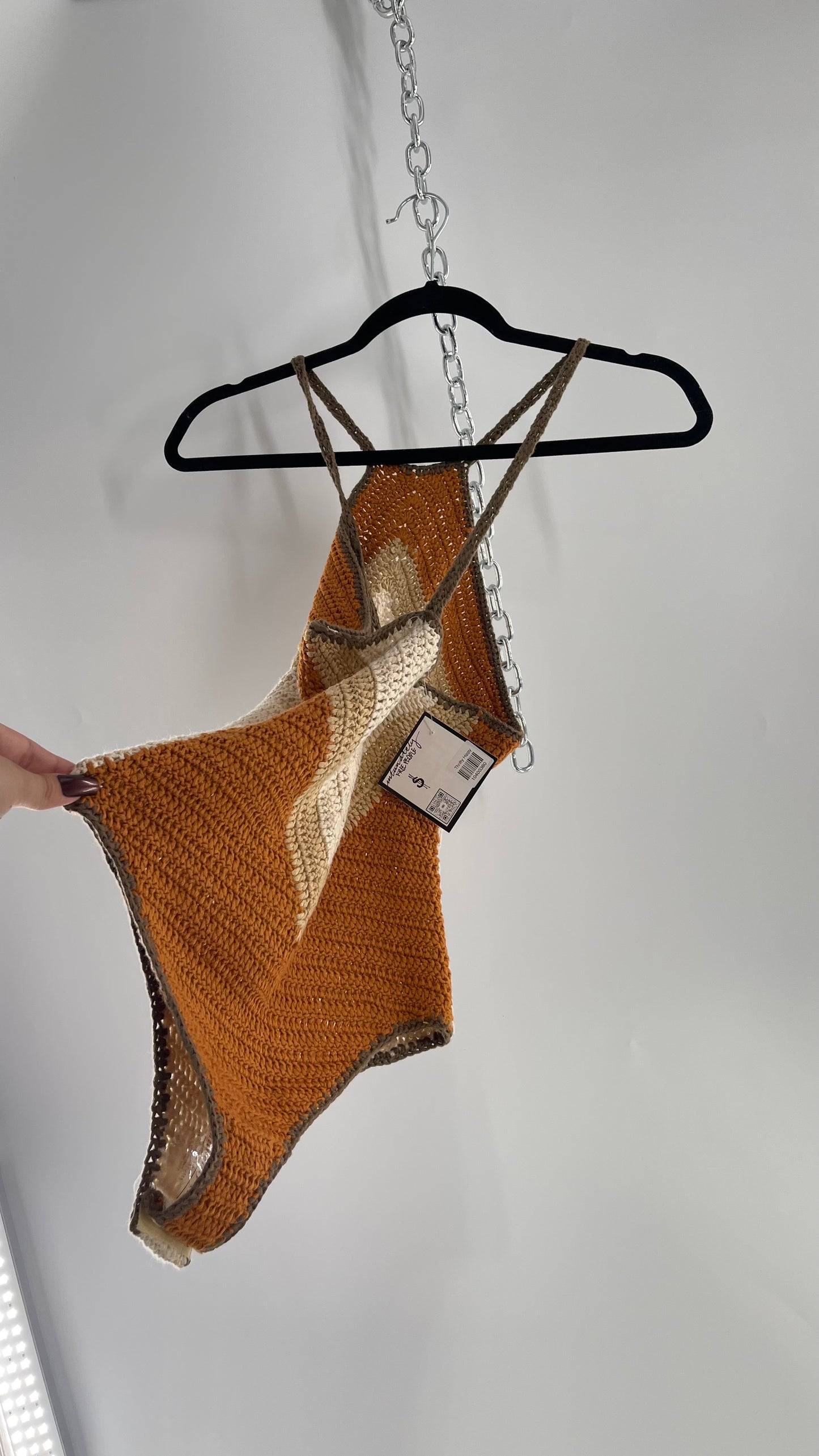 Intimately Free People Brown, Beige, Orange Crochet Knit Bodysuit (XS)