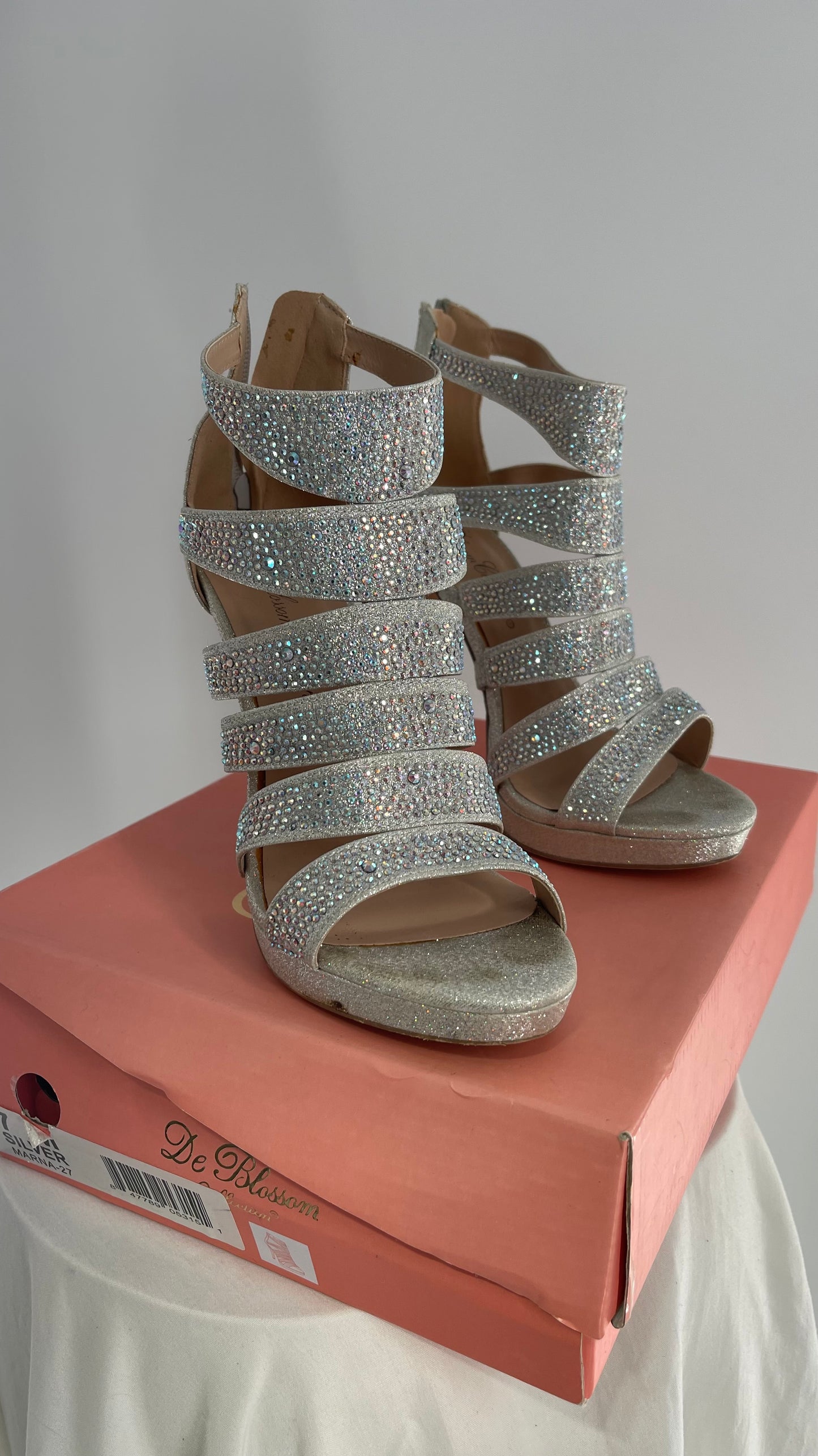 De Blossom Silver Glitter Platform Heels with Rhinestones  (7)