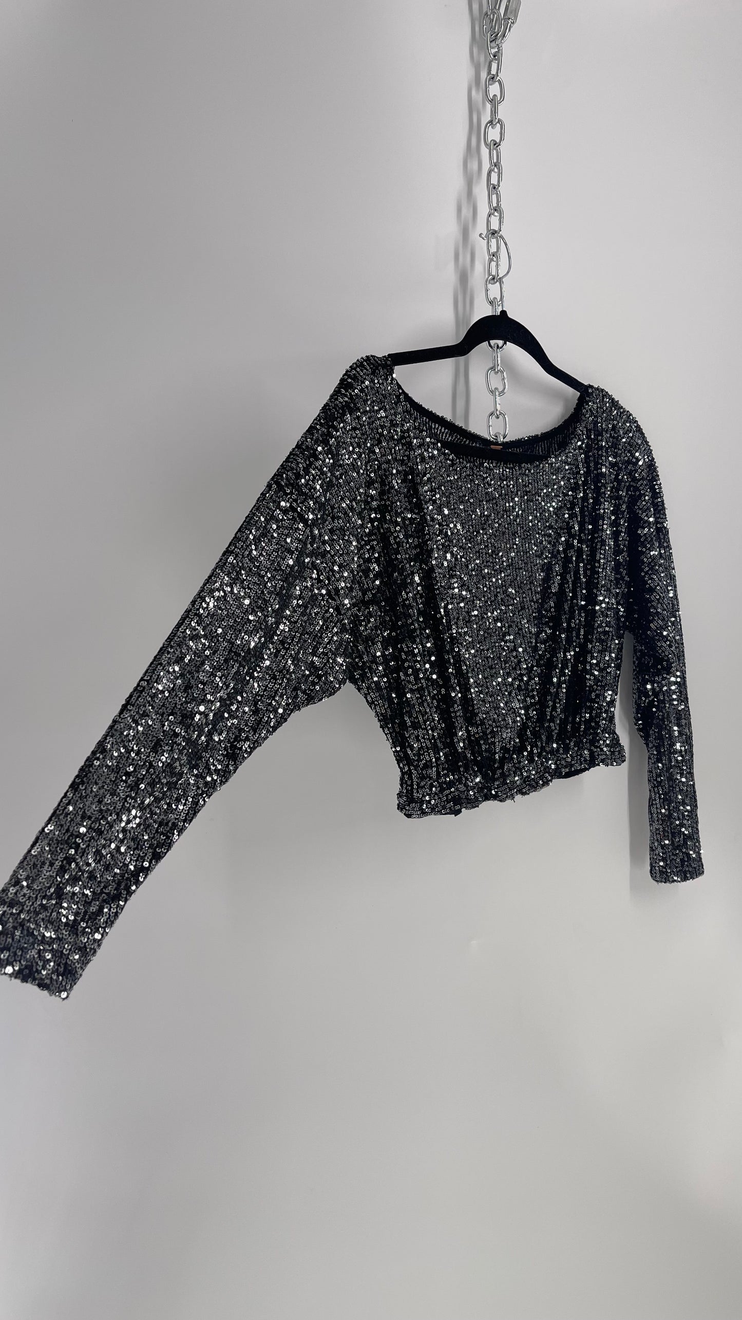 Free People Black Sequin Bubble Top (XS)