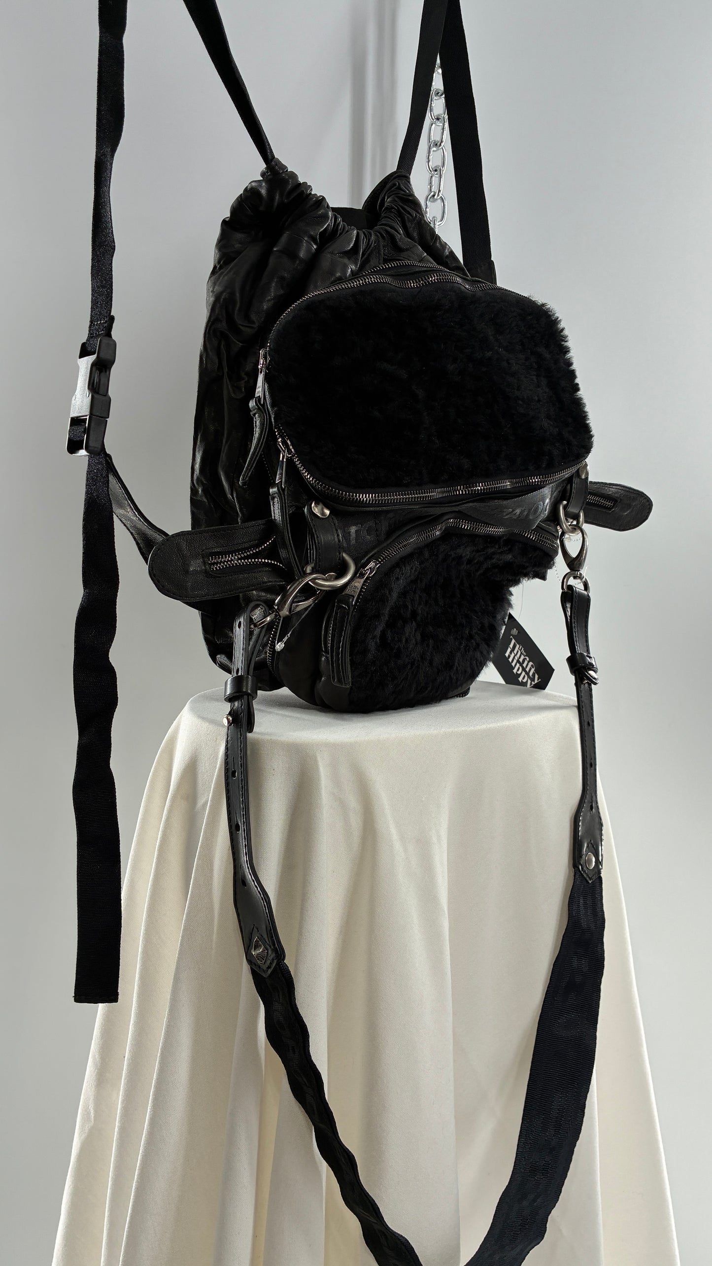 GIORGIO BRATO Black Lamb Leather Convertible Shoulder Bag and Backpack