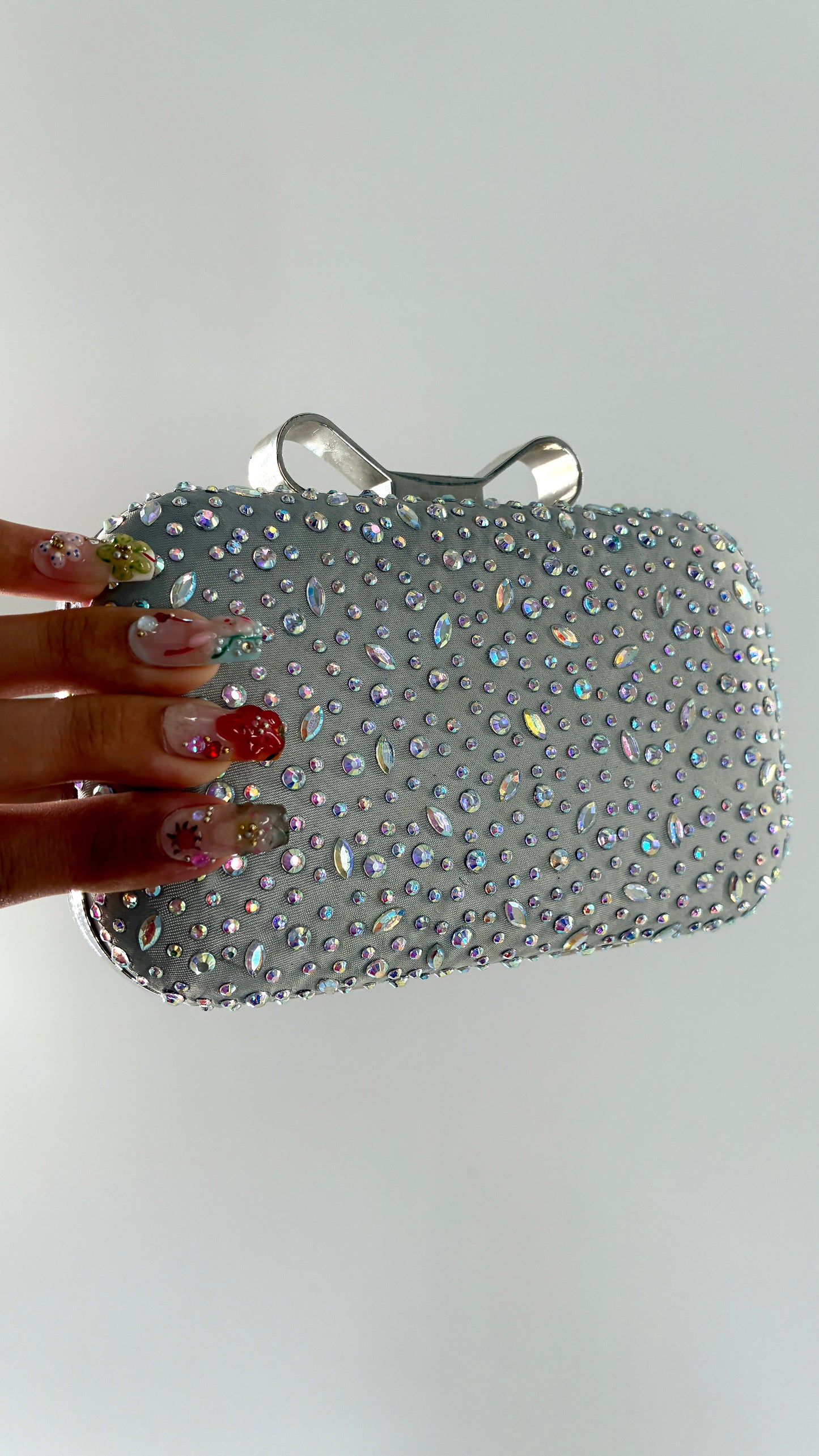 Vintage LULU TOWNSEND Silver Rhinestone, Water Droplet Clutch, Shoulder Bag