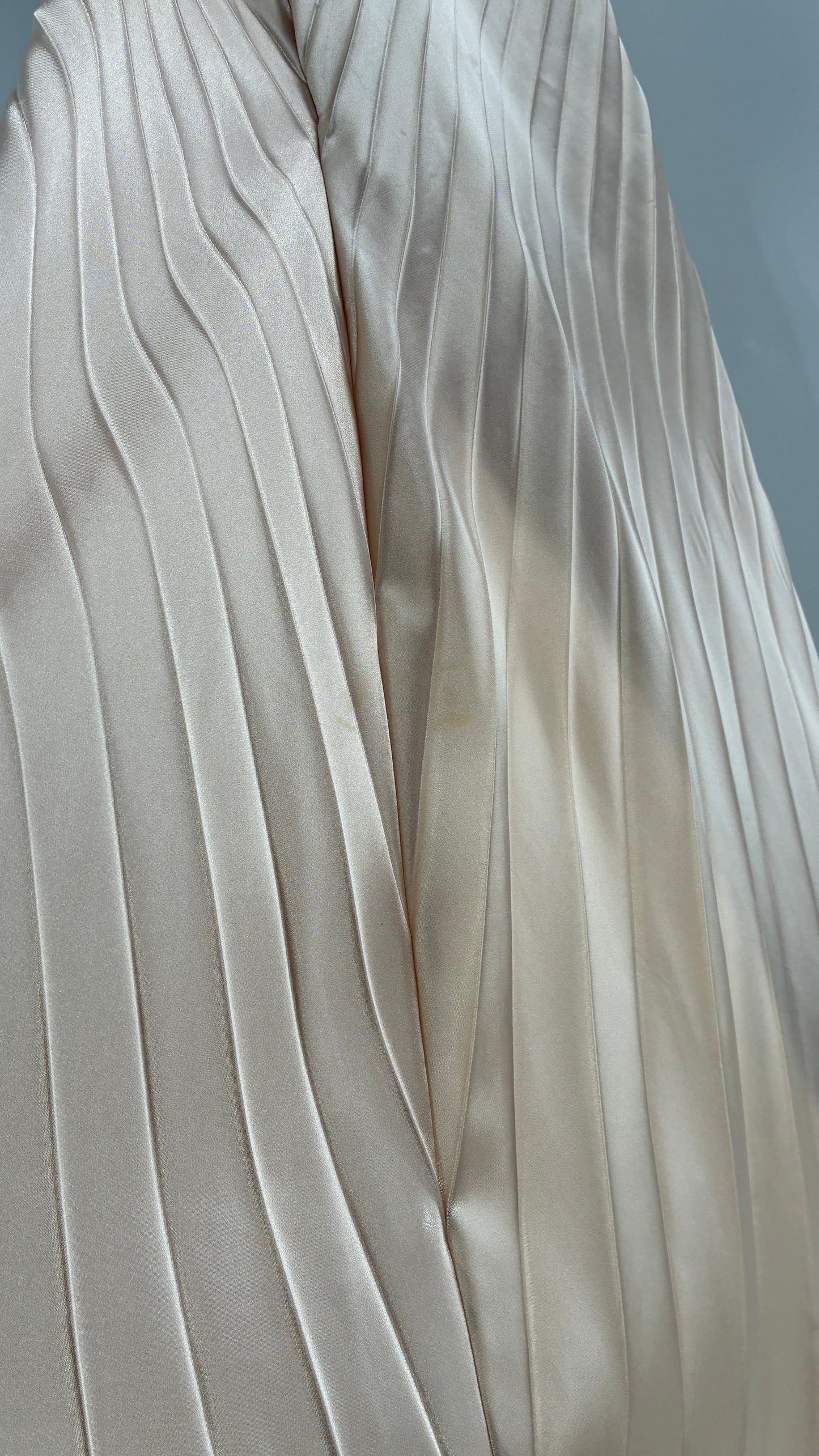 Vintage ISSUE Pleated Champagne Gown with Vented Slit Front, Crystal Bust Appliqué and Strap Cuffs (2)