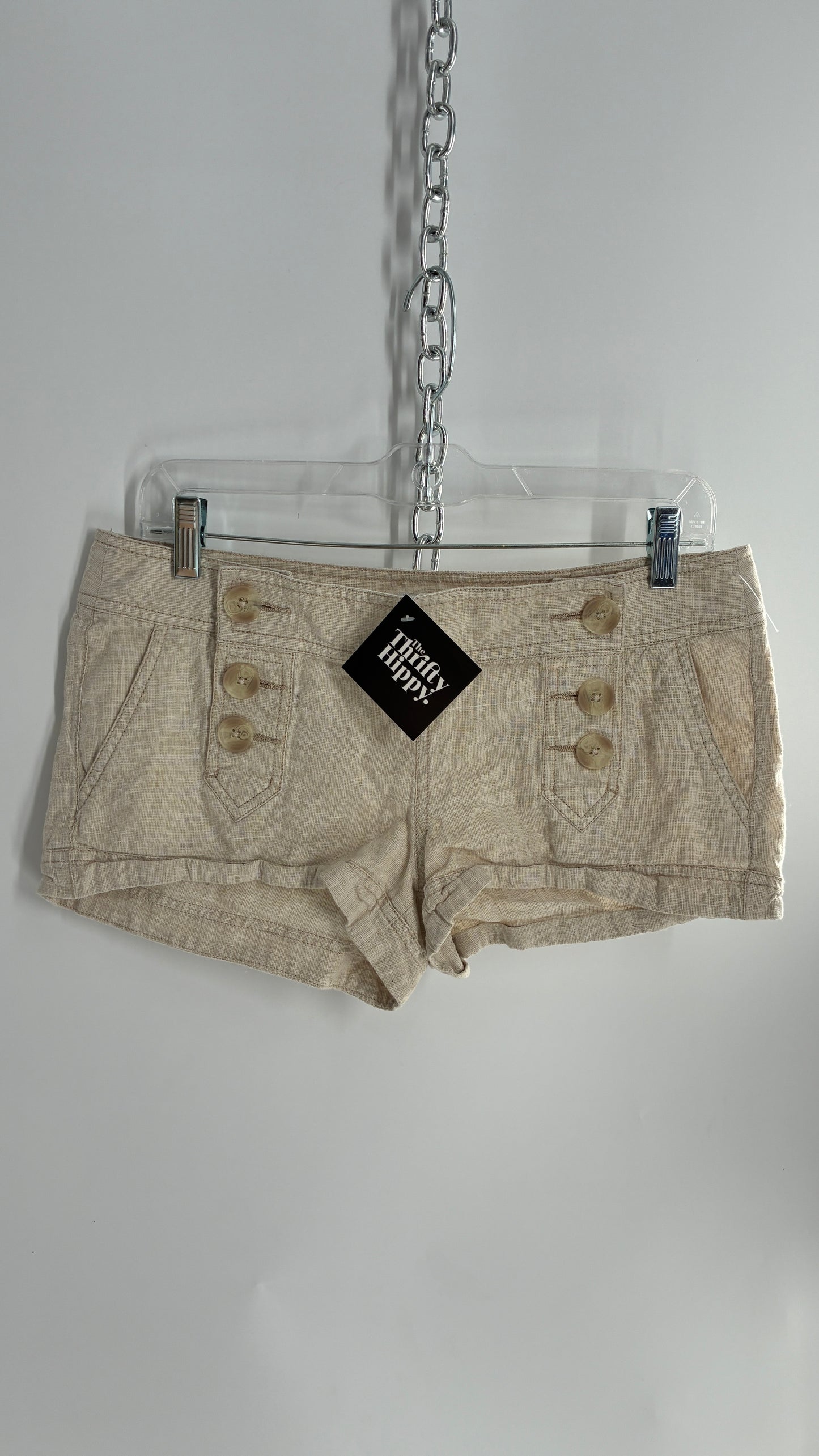 EXPRESS Beige Low Rise Micro Short with Hip Button Detailing (4)