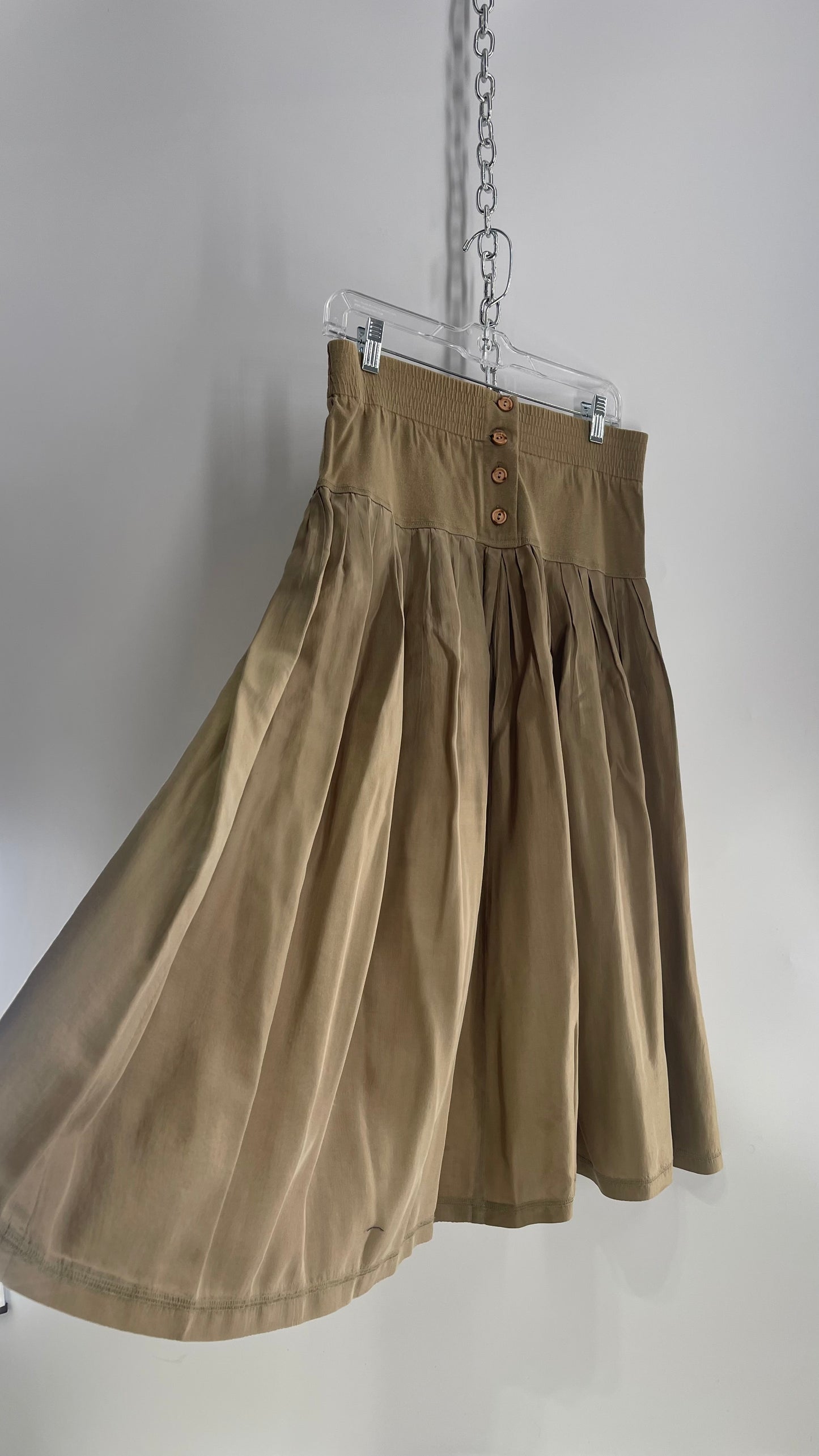 Easysilks 100% Silk khaki Toned Skirt with Cotton Trim Waistline (Small)