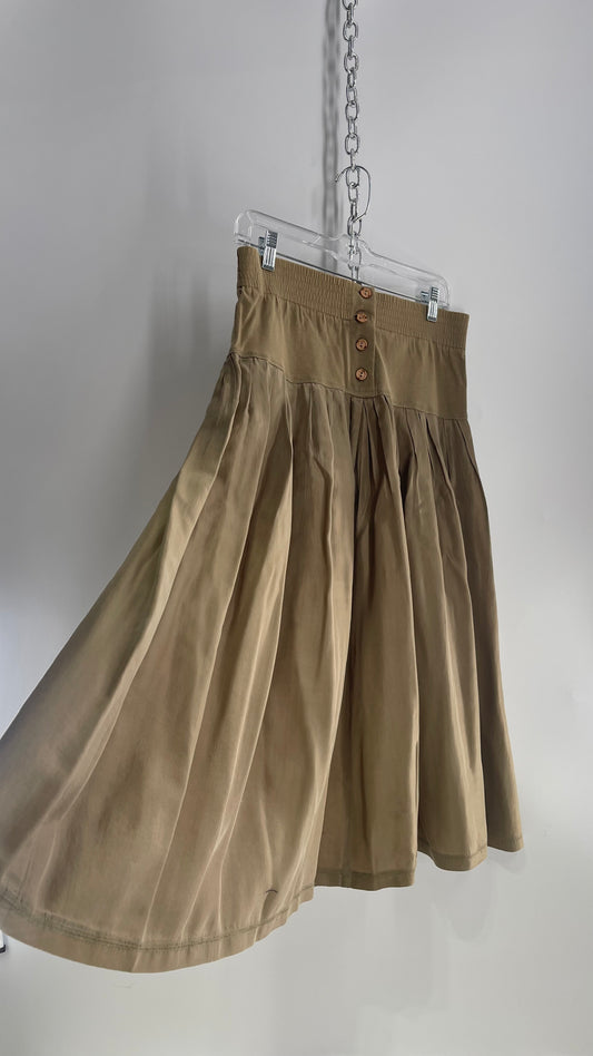 Easysilks 100% Silk khaki Toned Skirt with Cotton Trim Waistline (Small)