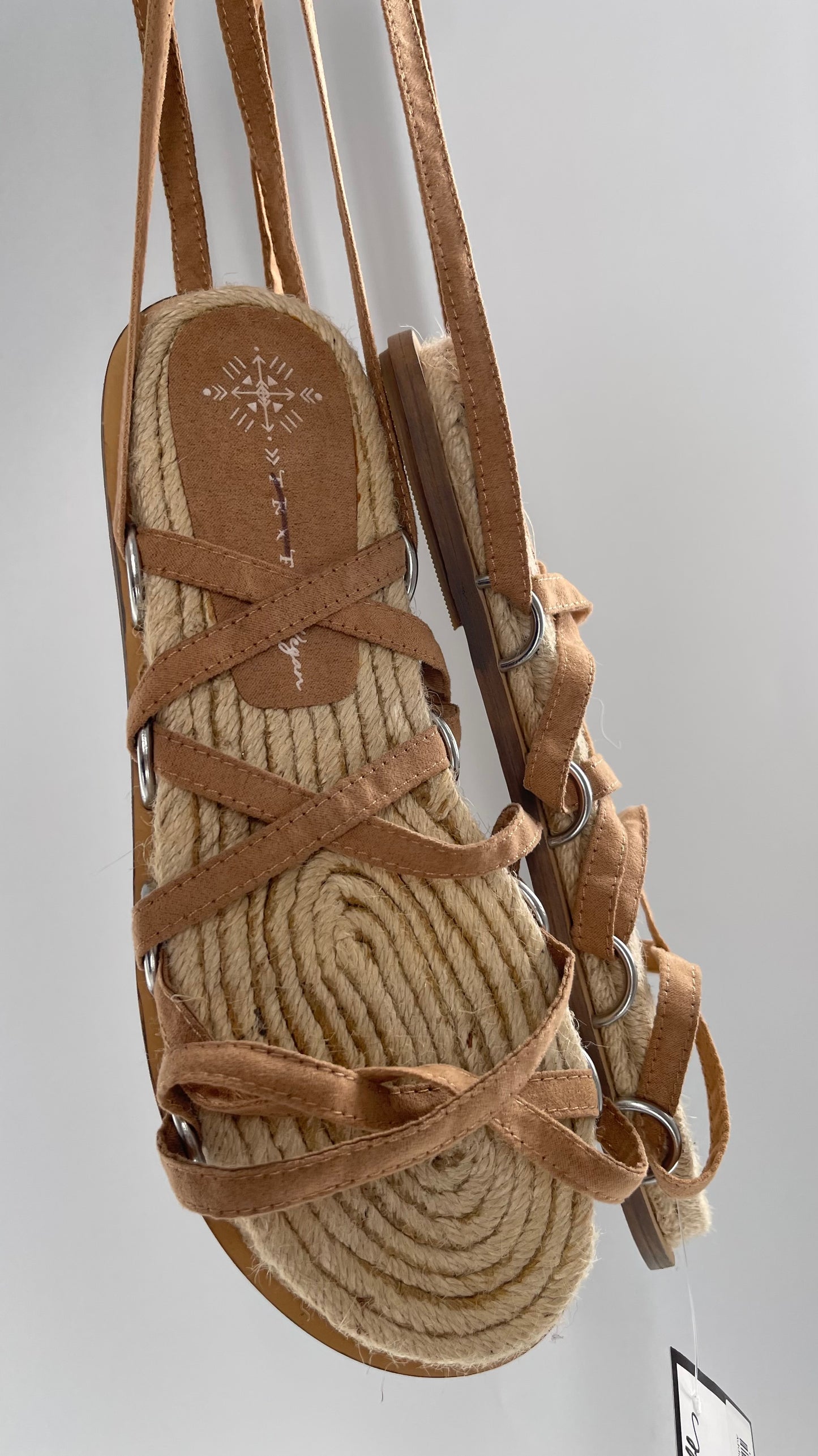 Free People Vegan Faux Leather Gladiator Wrap Up Sandals with Wicker Sole (7)