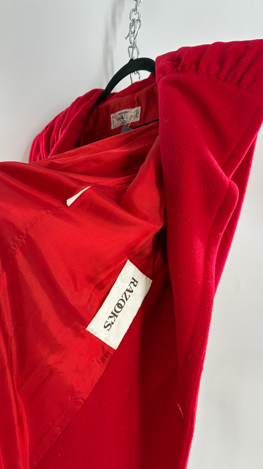 Vintage VALENTINO Miss V Red Sweeping, Tie Back and Pleated/Draped Collar Coat