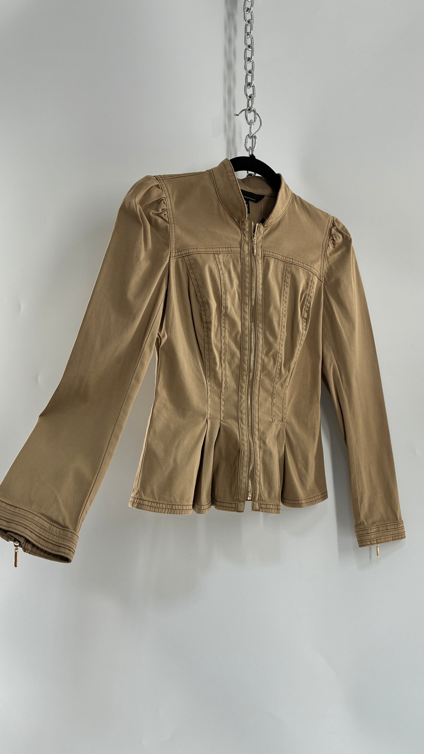 Vintage WHITE HOUSE BLACK MARKET Tan Peplum Zip Up Tailored Jacket (0)