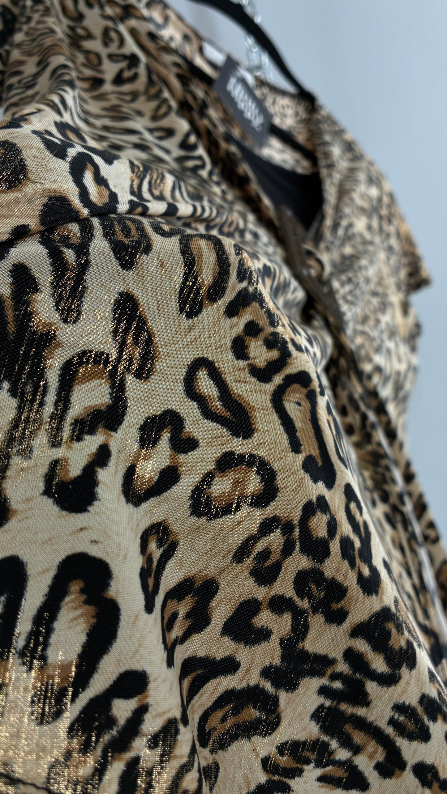Vintage DRESS BARN Cheetah Patterned Metallic Sheen Belted Blouse with Buckle Detail (Large)