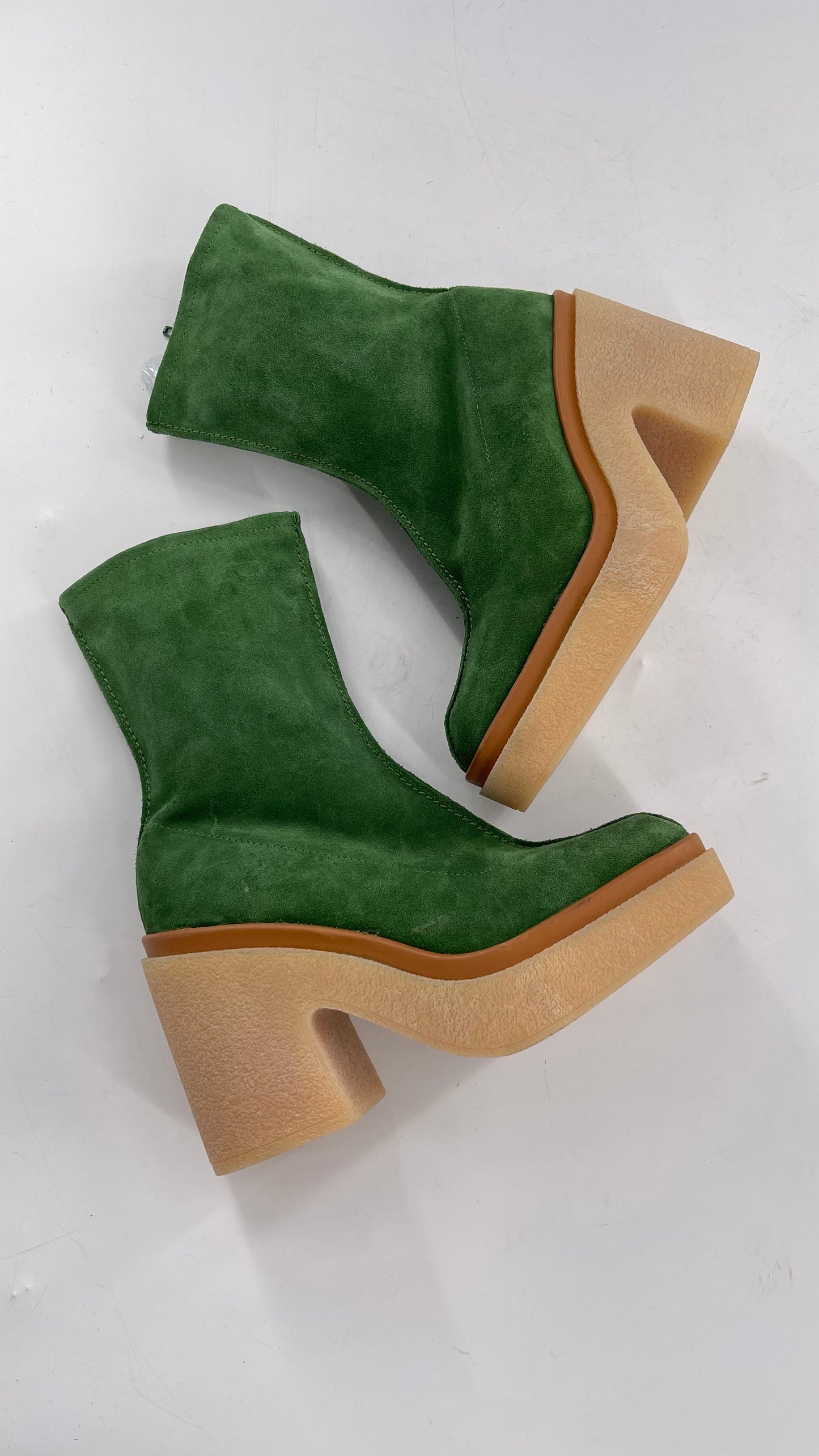 Free People Green Gigi Suede Leather Rubber Heel Boot (36.5)